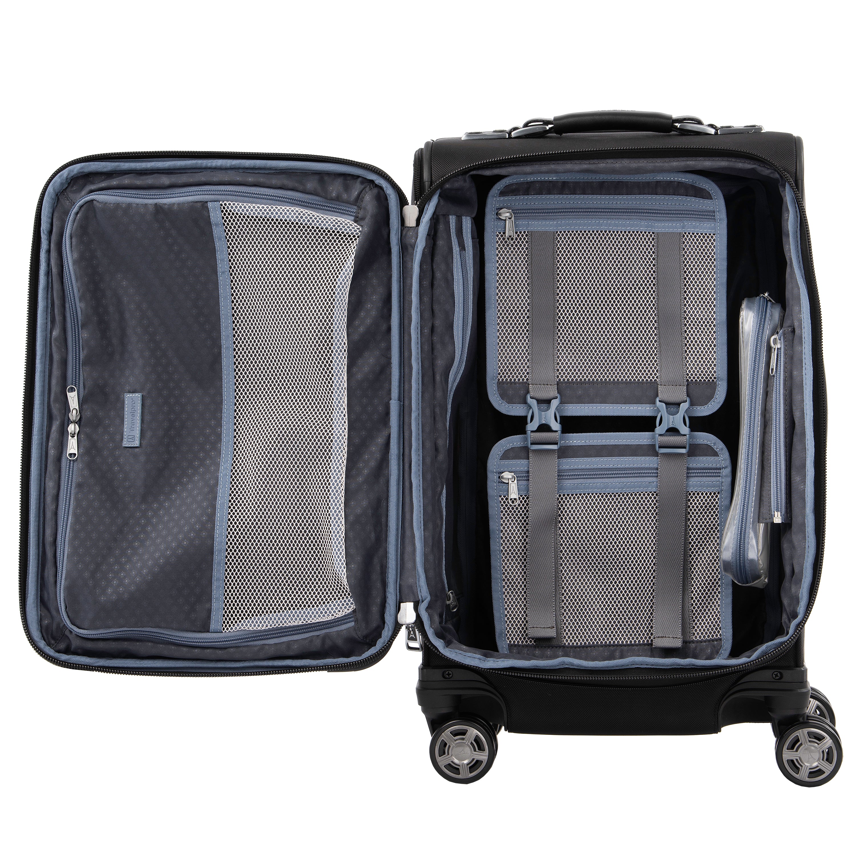 Travelpro Platinum Elite Softside Expandable Luggage, 8 Wheel Spinner Suitcase, USB Port, Suiter, Men and Women Shadow Black Carry On 21 Inch U19
