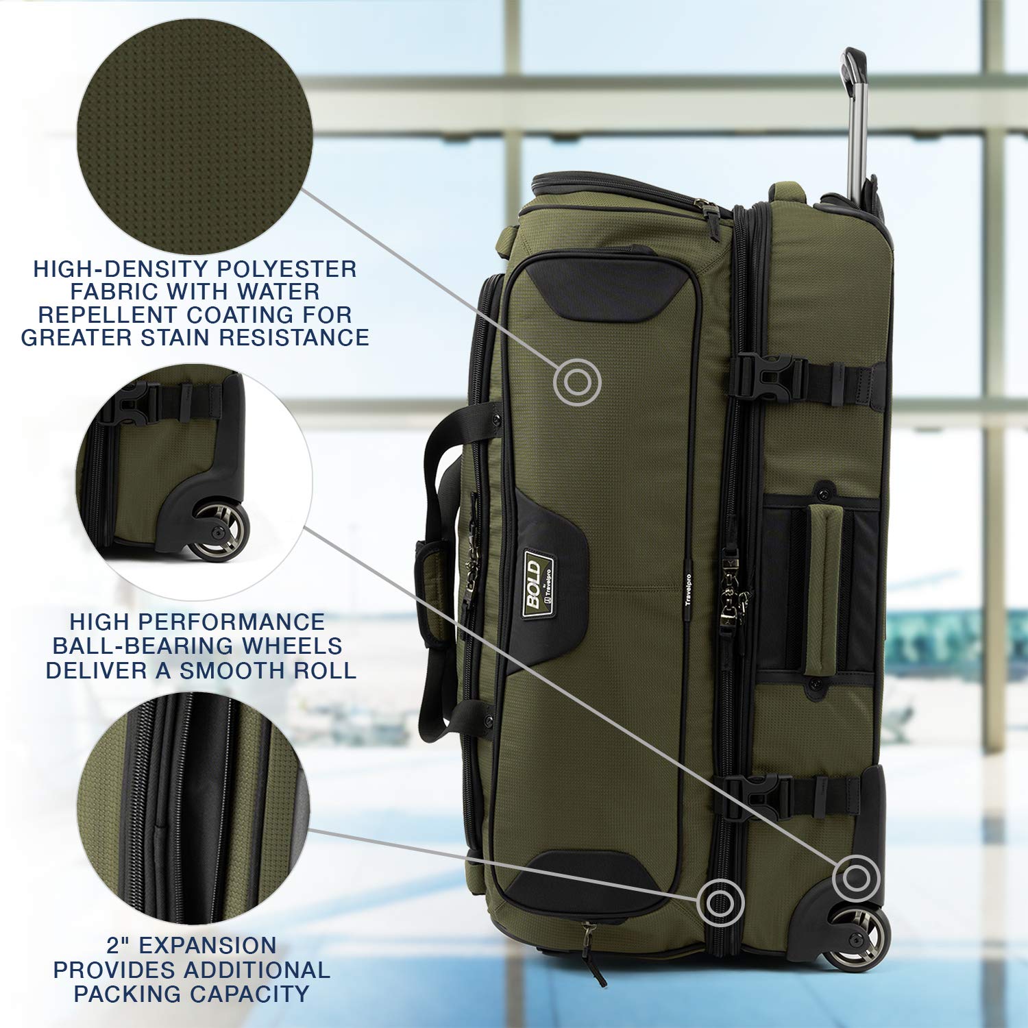 Travelpro Bold Drop Bottom Wheeled Rolling Duffel Bag ( Olive/Black , 30-Inch ) Olive/Black 30 Inch U5
