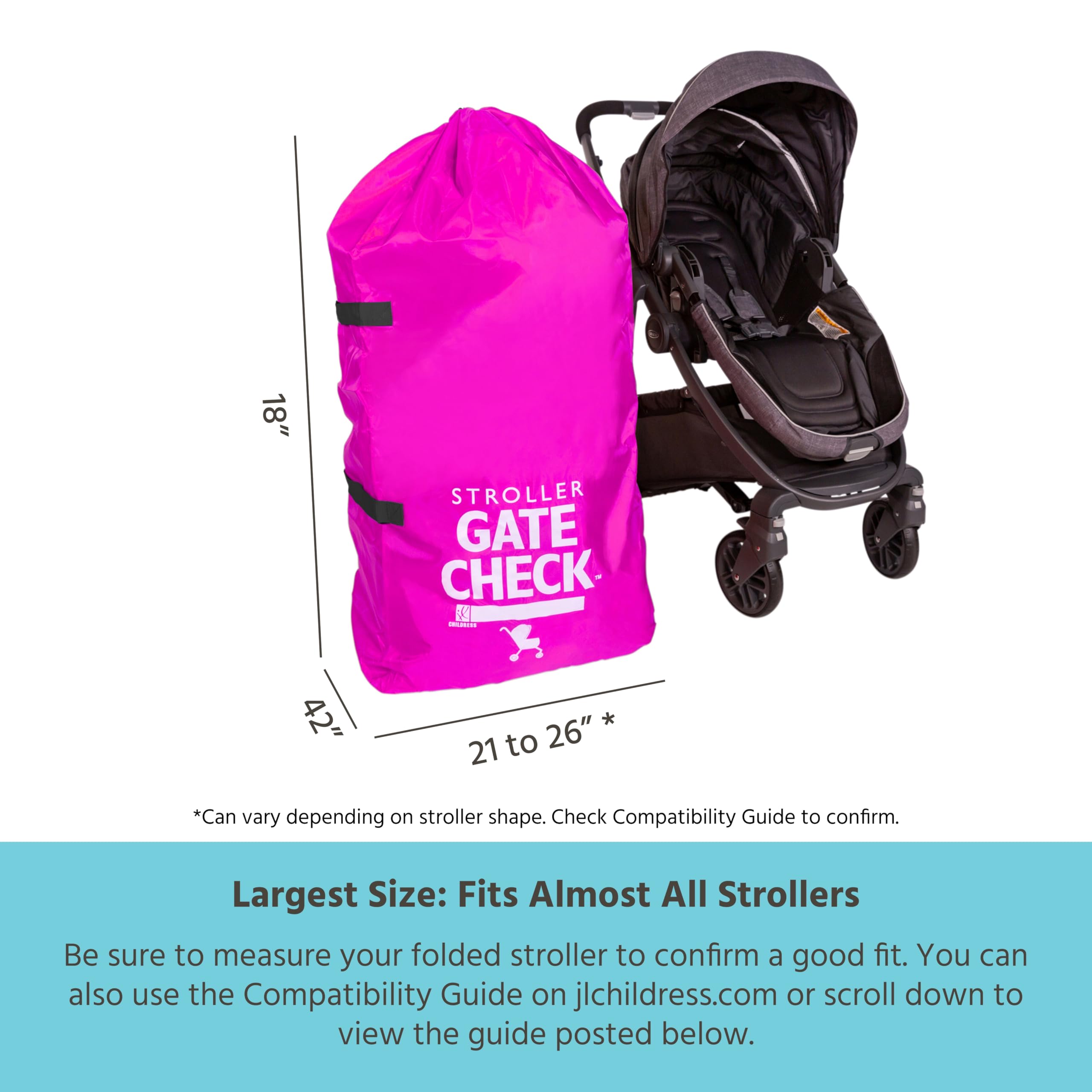 J.L. Childress Gate Check Bag for Single & Double Strollers - Stroller Bag for Airplane - Large Stroller Travel Bag for Airplane - Air Travel Stroller Bag ( Neon Pink , One Size ) Neon Pink One Size U1