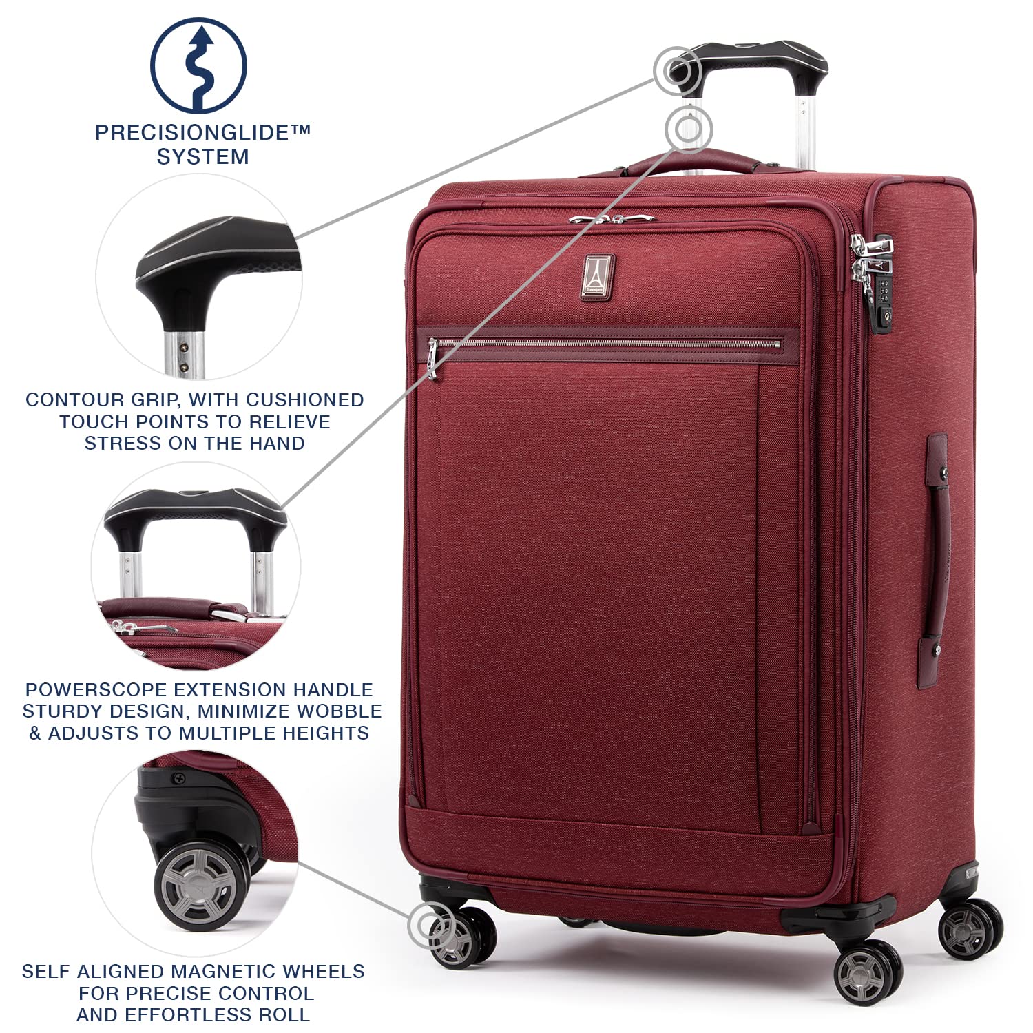Travelpro Platinum Elite Softside Expandable Checked Luggage, 8 Wheel Spinner Large Suitcase, TSA Lock, Men and Women ( Bordeaux Red , Checked-Large 29-Inch ) Bordeaux Red Checked Large 29 Inch U6