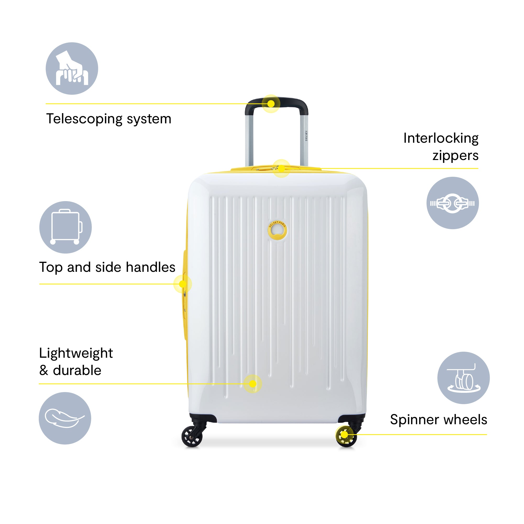 Delsey Paris Christine Hardside Expandable Luggage with Spinner Wheels ( White with Yellow Trim , Checked-Large 28 Inch ) White with Yellow Trim Checked Large 28 Inch U3