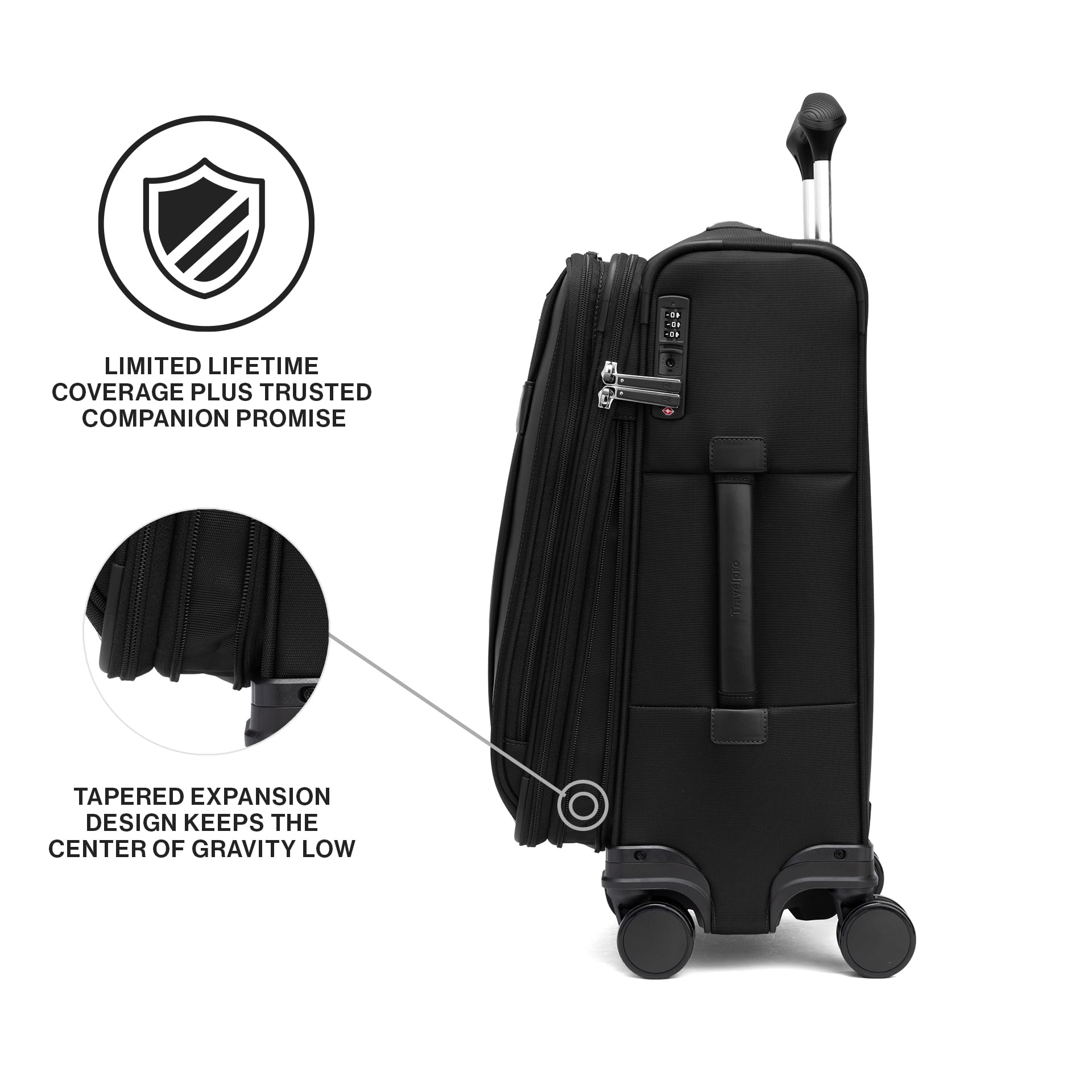 Travelpro Versapack + Lightweight Softside Expandable Checked Luggage, 8 Spinner Suitcase, TSA Lock, Men and Women ( Black , Carry On ) Black Carry On U7