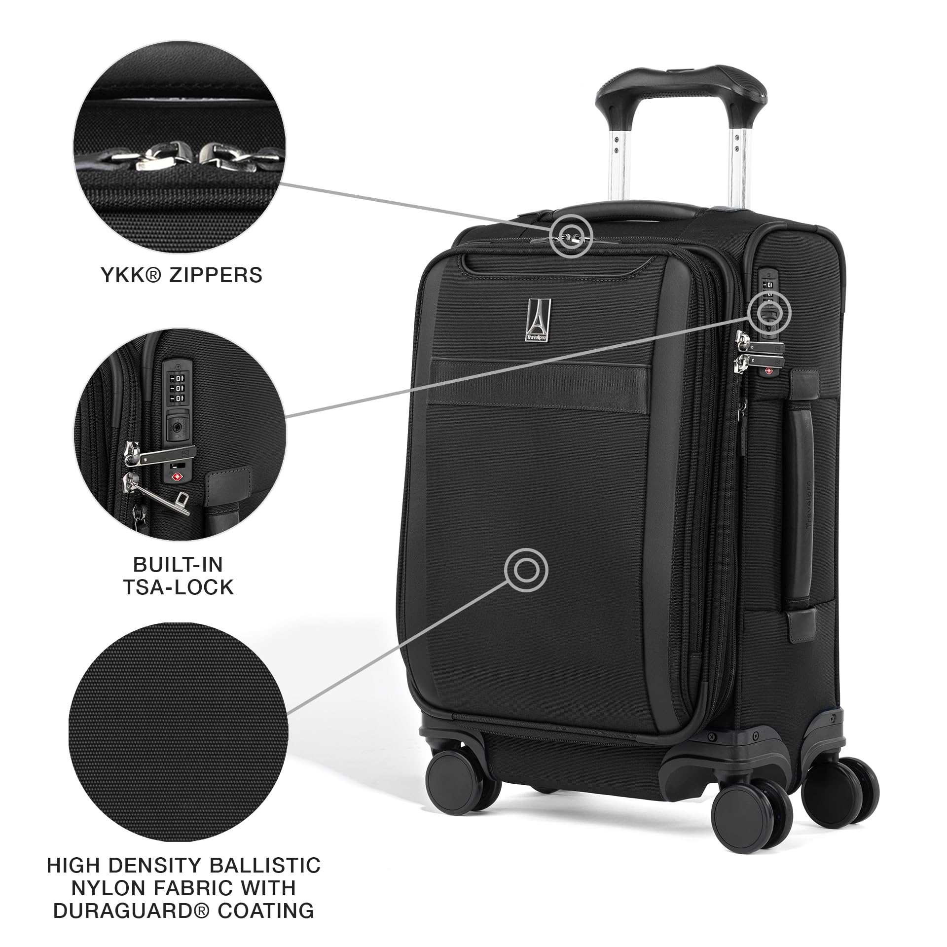 Travelpro Versapack + Lightweight Softside Expandable Checked Luggage, 8 Spinner Suitcase, TSA Lock, Men and Women ( Black , Compact Carry On ) Black Compact Carry On U2