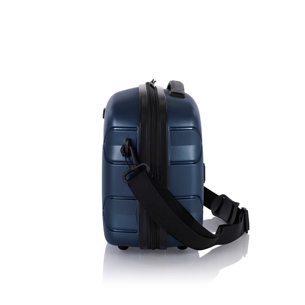 Heys Milos Beauty Case Hardside Lightweight and Crafted with Durable Duraflex, Textured Shell and Metallic Colors, Trolly Sleeve, Adjustable Shoulder Strap, Organize Makeup or Toiletries, Navy ( Navy , Beauty Case ) Navy Beauty Case U1