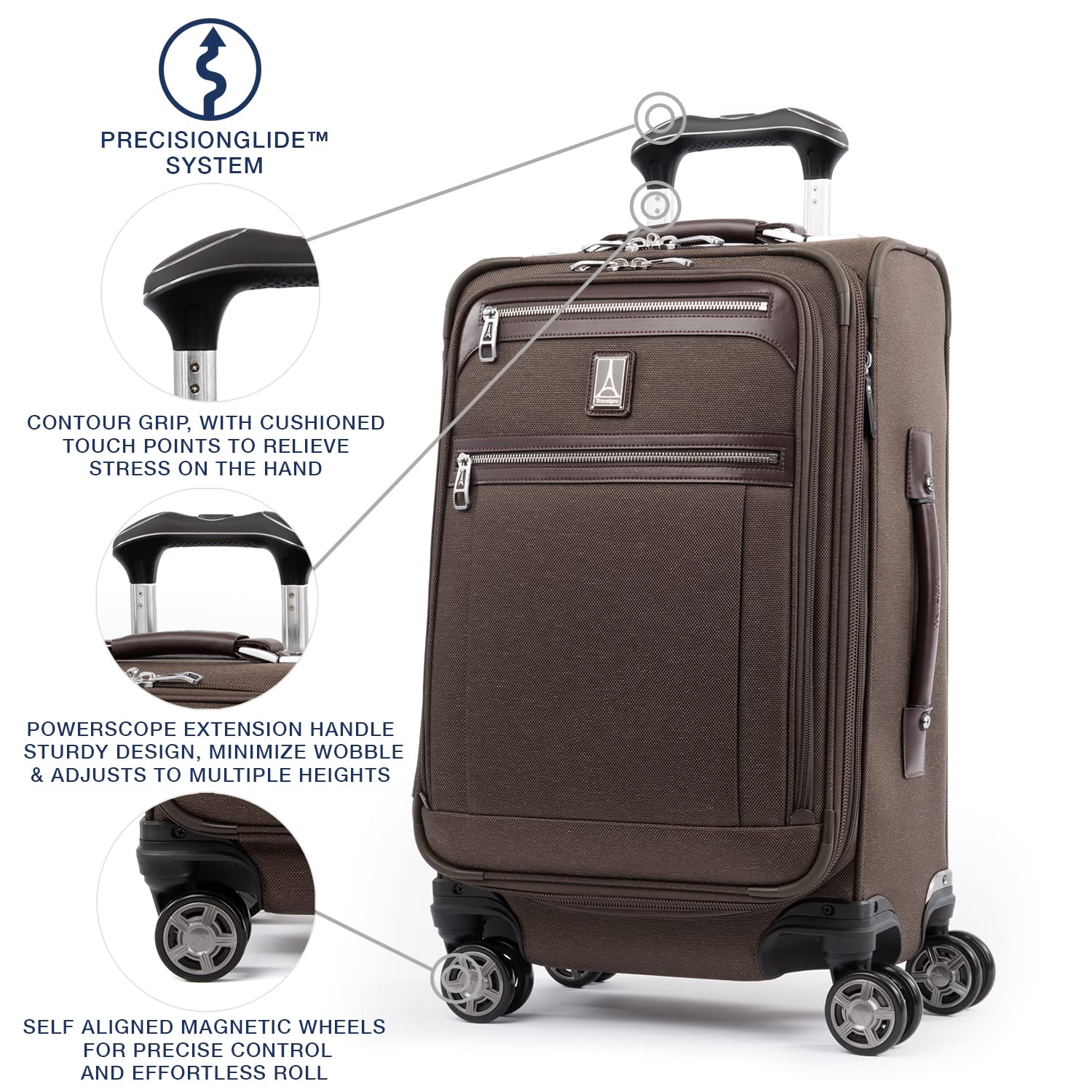 Travelpro Platinum Elite Softside Expandable Checked Luggage, 8 Wheel Spinner Large Suitcase, TSA Lock, Men and Women ( Rich Espresso Brown , Carry-On 21-Inch ) Rich Espresso Brown Carry On 21 Inch U3