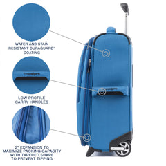 Travelpro Maxlite 5 Softside Expandable Upright 2 Wheel Luggage, Lightweight Suitcase, Men and Women Azure Blue Carry On 20 Inch U2