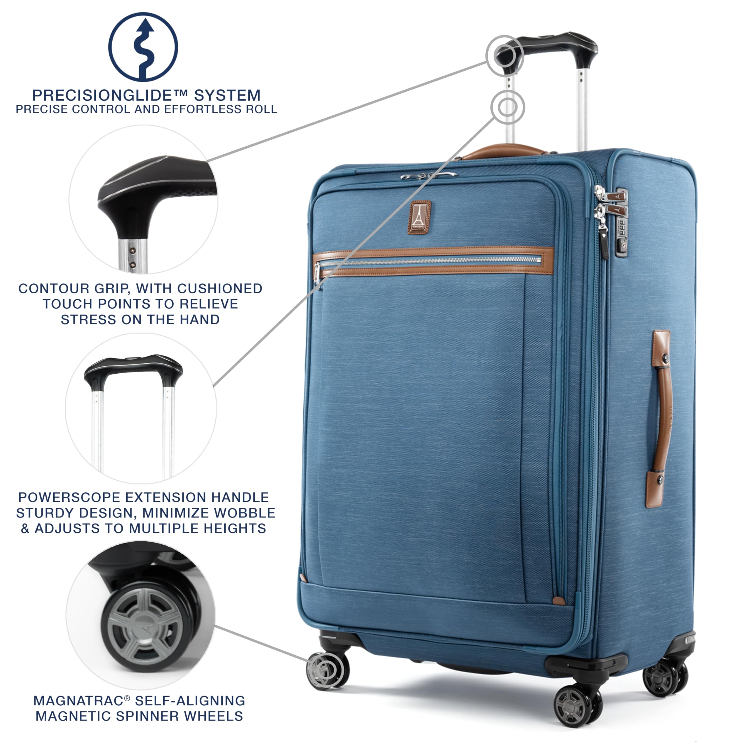 Travelpro Platinum Elite Softside Expandable Checked Luggage, 8 Wheel Spinner Large Suitcase, TSA Lock, Men and Women ( Coastal Blue , Checked-Large 29-Inch ) Coastal Blue Checked Large 29 Inch U1
