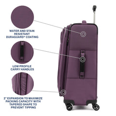 Travelpro Tourlite Softside 25" Expandable Luggage with 4 Spinner Wheels, Lightweight Suitcase, Checked Medium ( Deep Purple , Checked-Medium 25-Inch ) Deep Purple Checked Medium 25 Inch U10