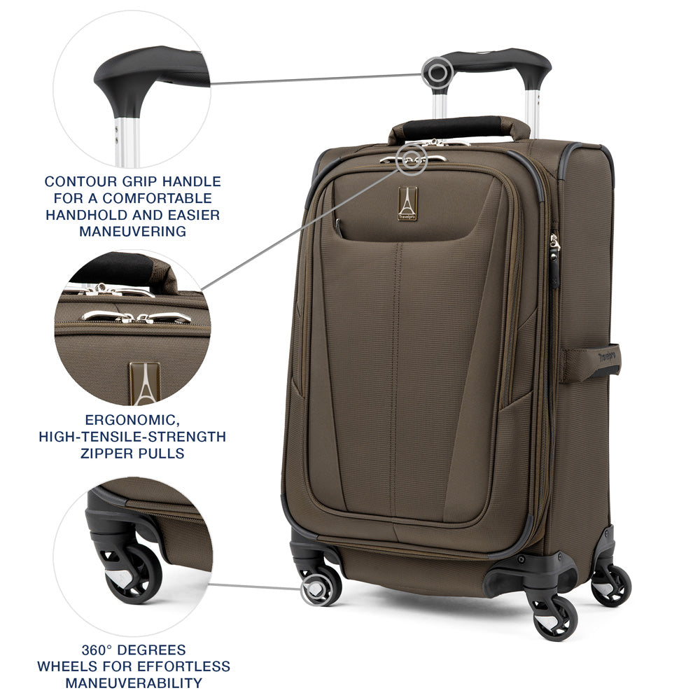 Travelpro Maxlite 5 Softside Expandable Luggage with 4 Spinner Wheels, Lightweight Suitcase, Men and Women Mocha Carry On 21 Inch U19