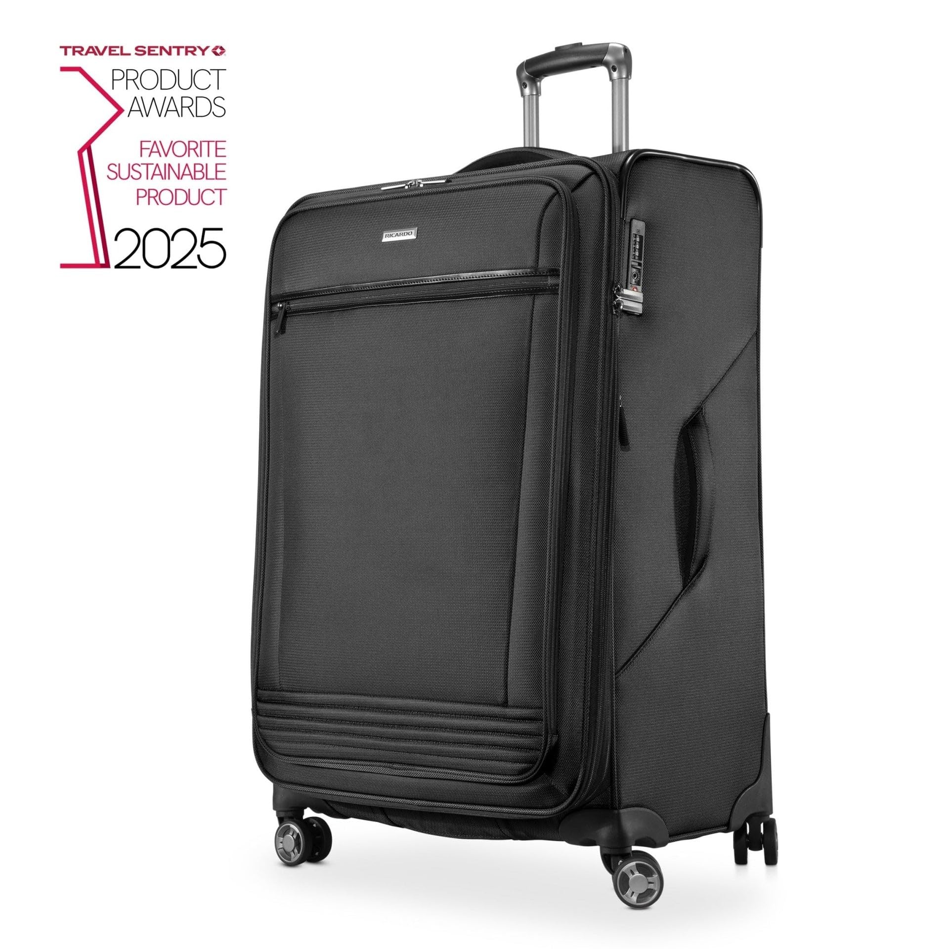 Ricardo Beverly Hills Avalon Softside Luggage Made with Sustainable 100% Recycled PET (rPET), Lightweight, Eco-Friendly Travel, Expandable, Dual Spinner Wheels ( Black , 28-inch ) Black 28 Inch U1