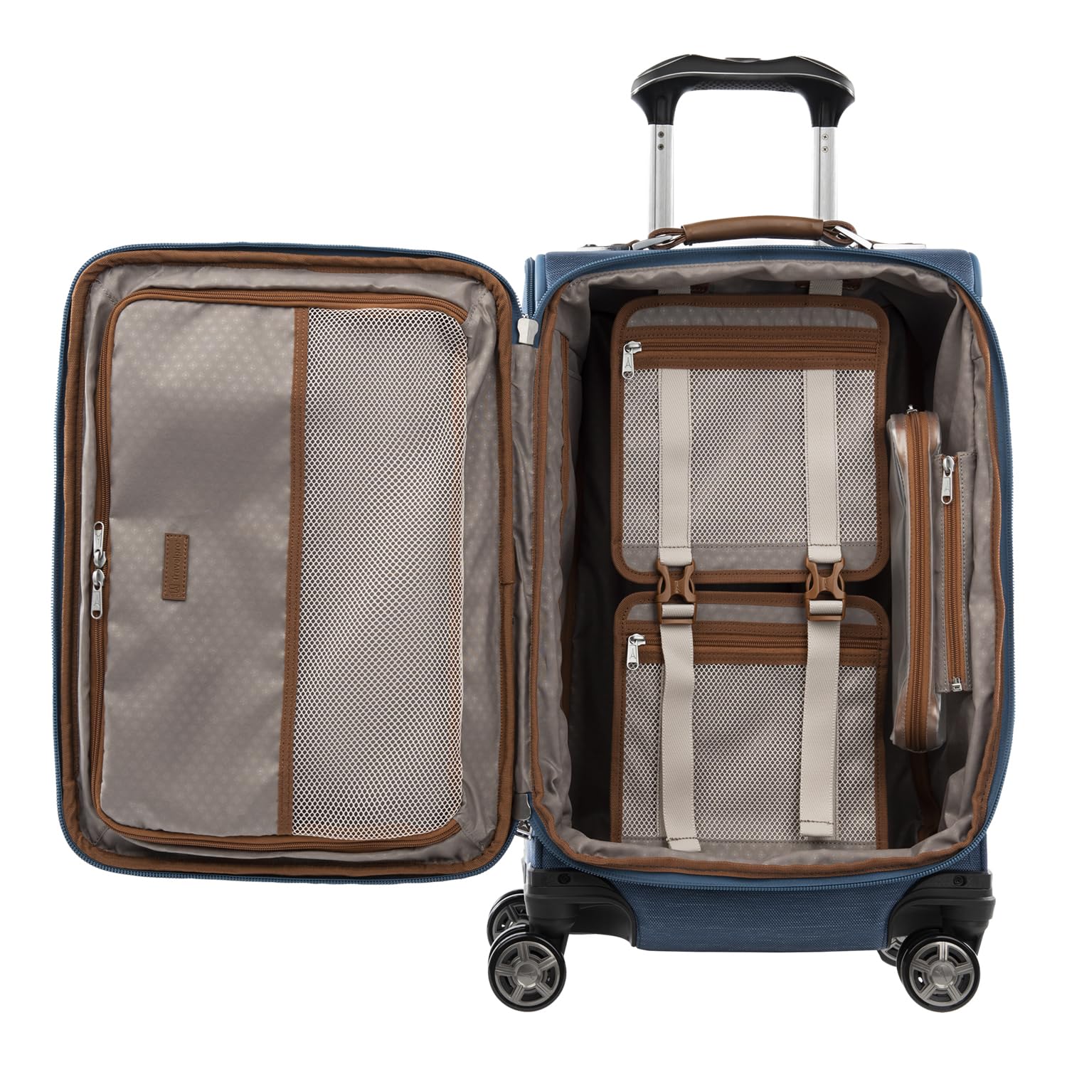 Travelpro Platinum Elite Softside Expandable Checked Luggage, 8 Wheel Spinner Large Suitcase, TSA Lock, Men and Women ( Coastal Blue , Carry-On 21-Inch ) Coastal Blue Carry On 21 Inch U2