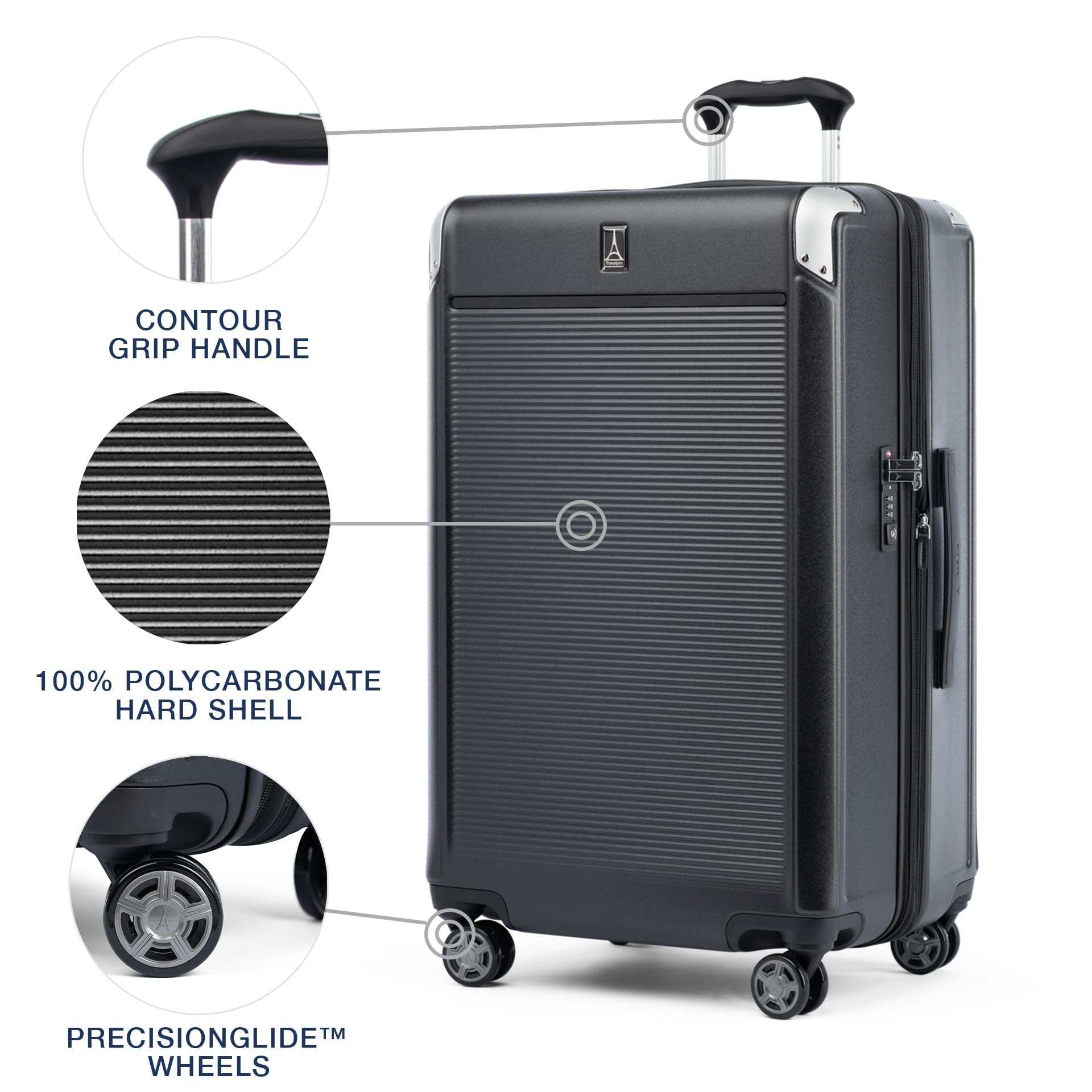 Travelpro Platinum Elite Hardside Expandable Spinner Wheel Luggage TSA Lock Hard Shell Polycarbonate Suitcase ( Shadow Black , Checked- Large 28-Inch ) Shadow Black Checked Large 28 Inch U3