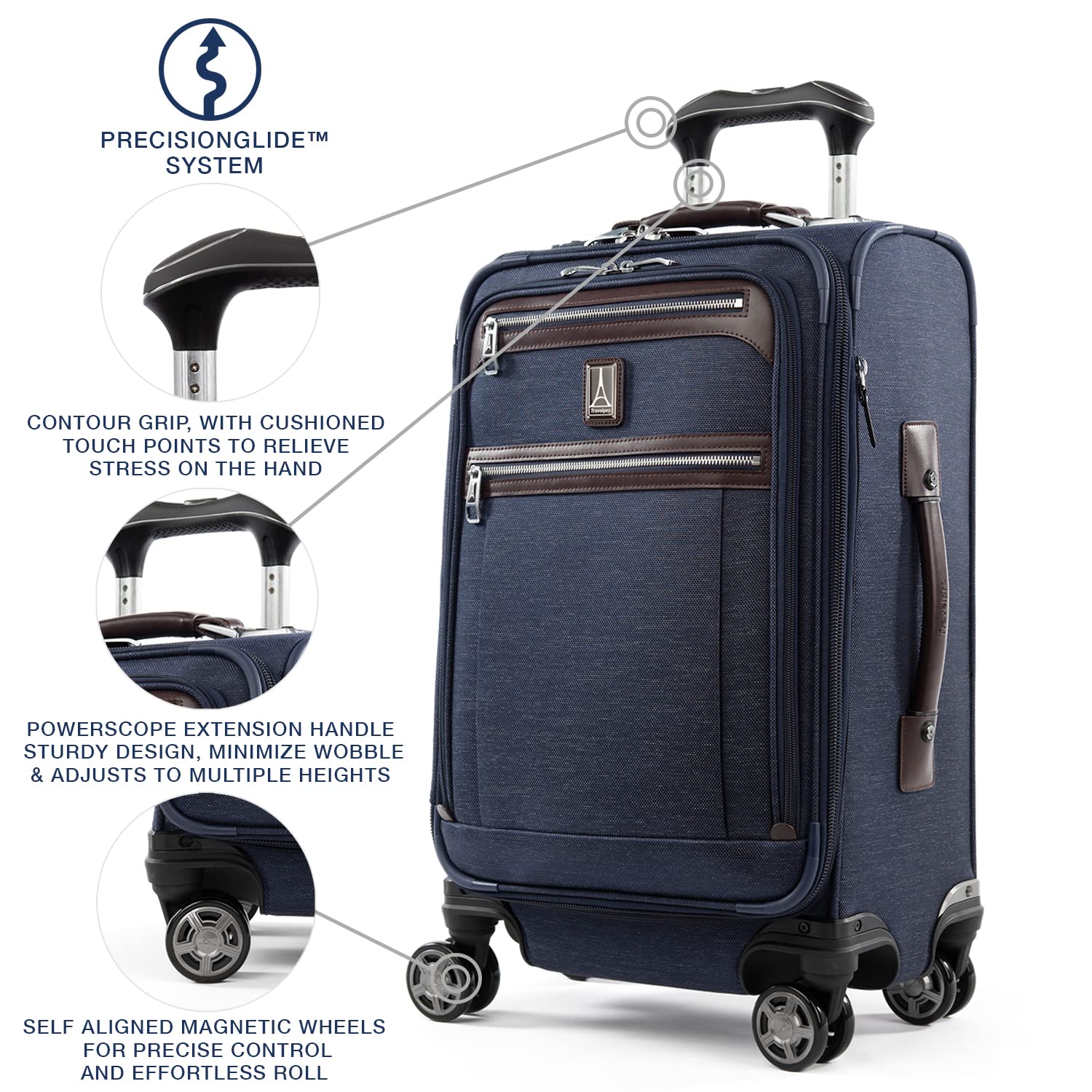 Travelpro Platinum Elite Softside Expandable Checked Luggage, 8 Wheel Spinner Large Suitcase, TSA Lock, Men and Women ( True Navy Blue , Carry-On 21-Inch ) True Navy Blue Carry On 21 Inch U9