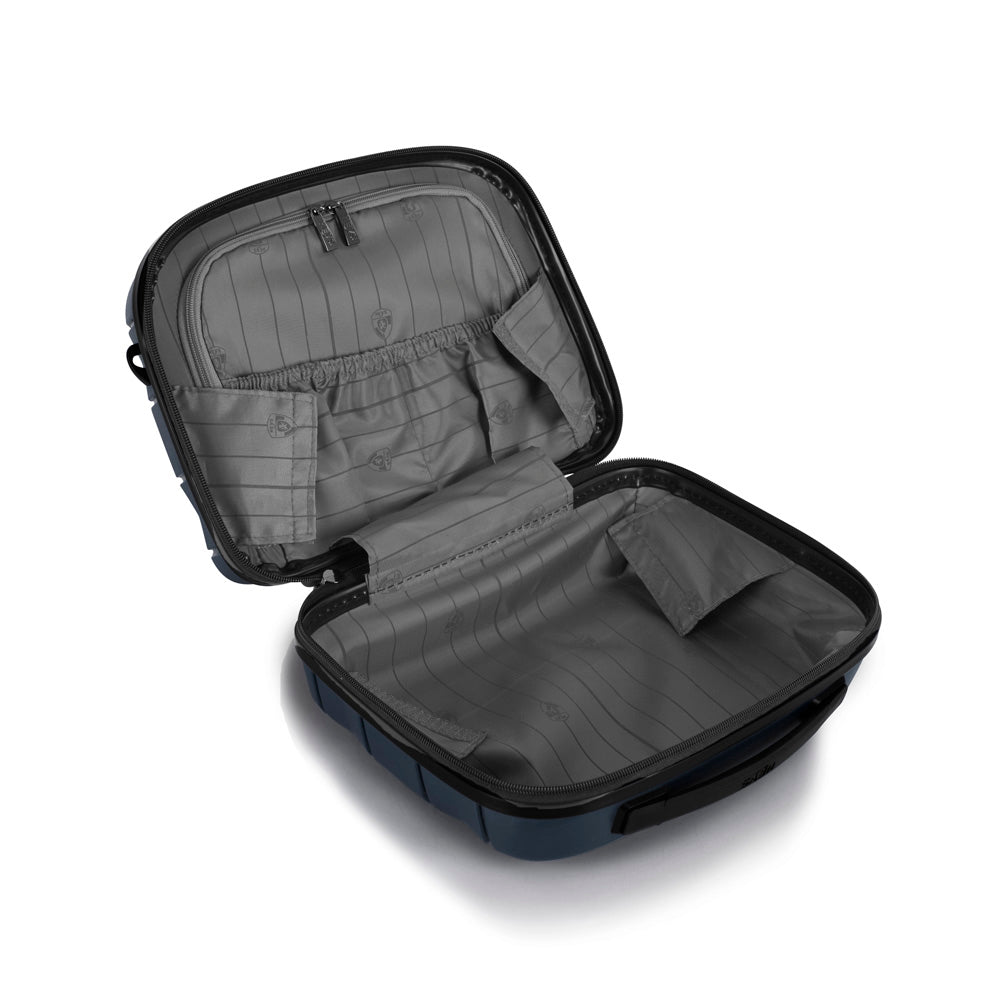 Heys Milos Beauty Case Hardside Lightweight and Crafted with Durable Duraflex, Textured Shell and Metallic Colors, Trolly Sleeve, Adjustable Shoulder Strap, Organize Makeup or Toiletries, Navy ( Navy , Beauty Case ) Navy Beauty Case U2