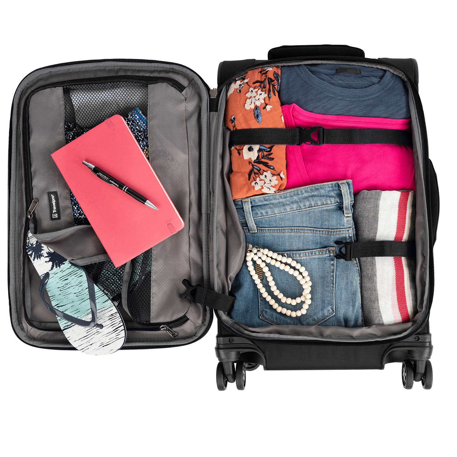 Travelpro Tourlite Softside Expandable Luggage with 4 Spinner Wheels, Lightweight Suitcase, Men and Women Black Carry On 21 Inch U15