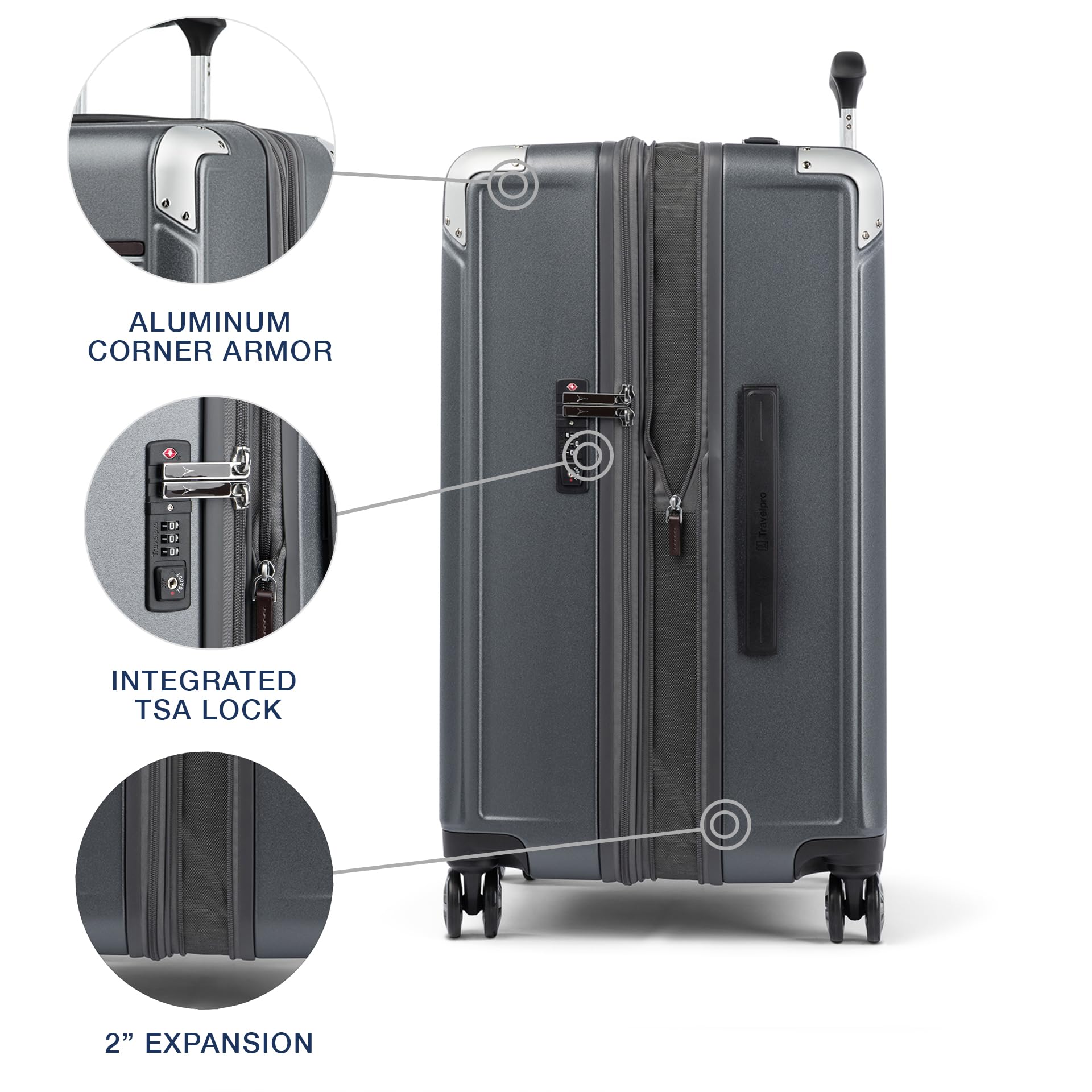 Travelpro Platinum Elite Hardside Expandable Spinner Wheel Luggage TSA Lock Hard Shell Polycarbonate Suitcase ( Vintage Grey , Checked- Medium 25-Inch ) Vintage Grey Checked Medium 25 Inch U2