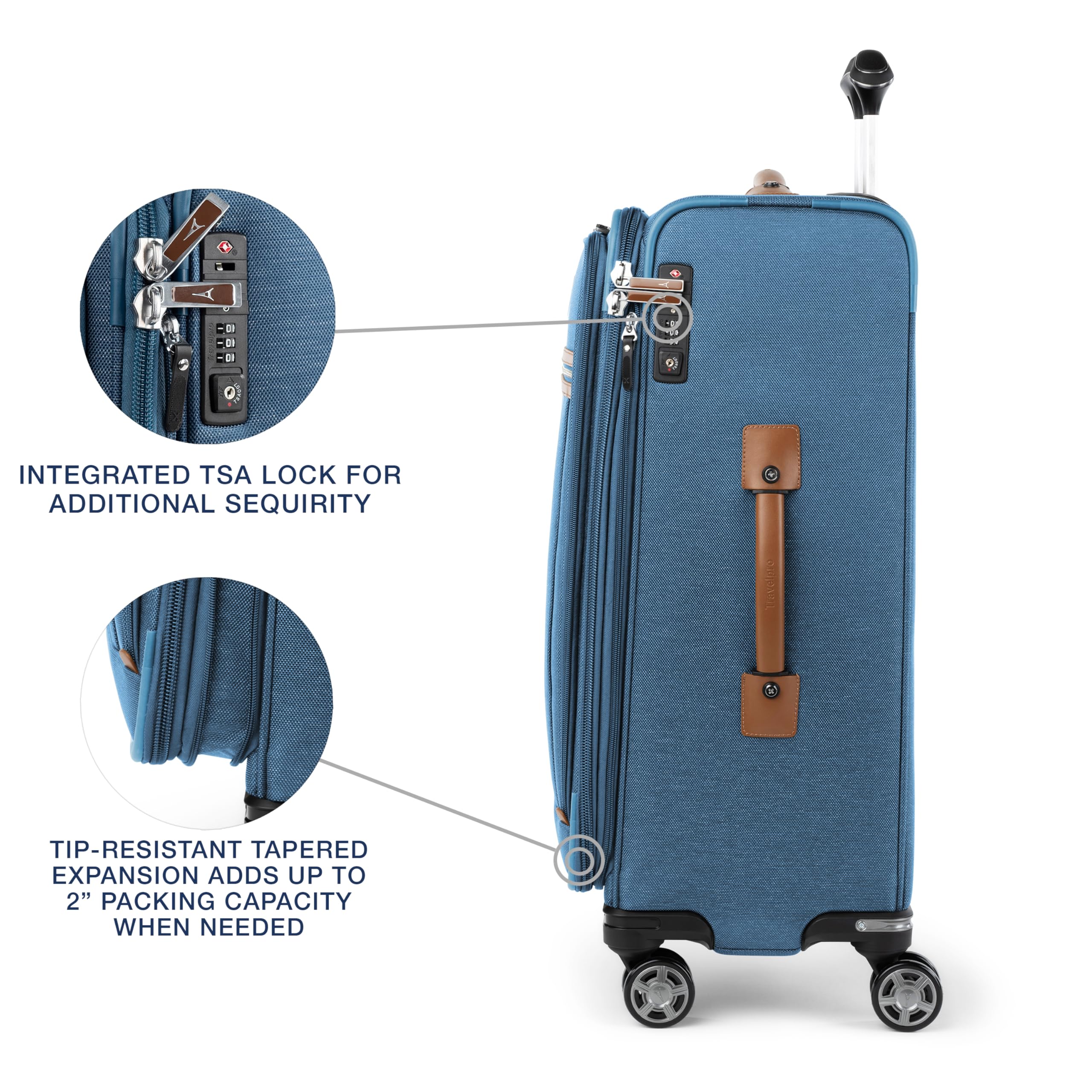 Travelpro Platinum Elite Softside Expandable Checked Luggage, 8 Wheel Spinner Large Suitcase, TSA Lock, Men and Women ( Coastal Blue , Checked-Medium 25-Inch ) Coastal Blue Checked Medium 25 Inch U1