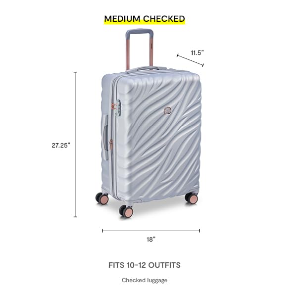 Delsey Alexis Lightweight Luggage, 4-Wheel Spinners Hardshell Suitcase, Expandable with TSA Lock  ( Platinum/Rose Gold , Checked-Medium 25-Inch ) Platinum/Rose Gold Checked Medium 25 Inch U8