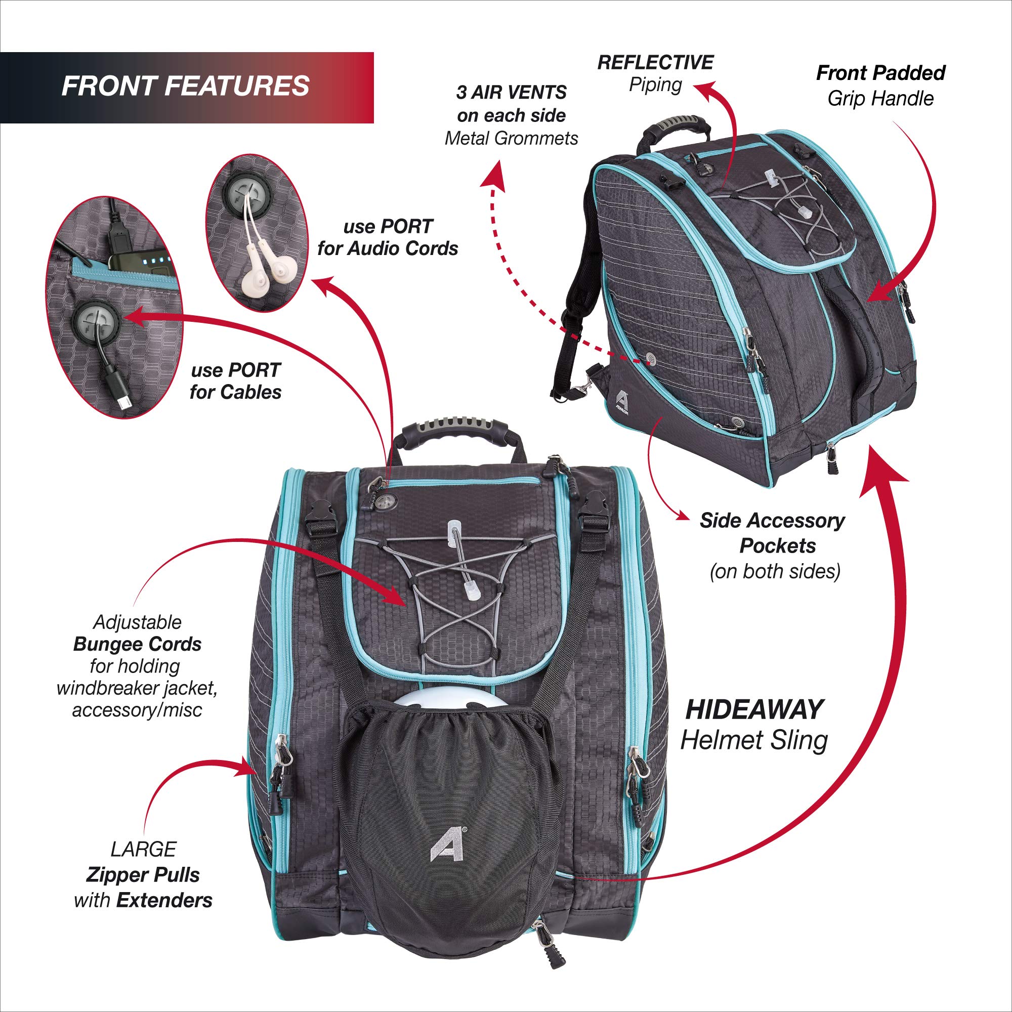 Athalon Everything Ski Boot Bag and Backpack Plus– Ski - Snowboard – Holds Everything – (Ski Boots, Helmet, Goggles, Gloves) Purple/Black One Size U2
