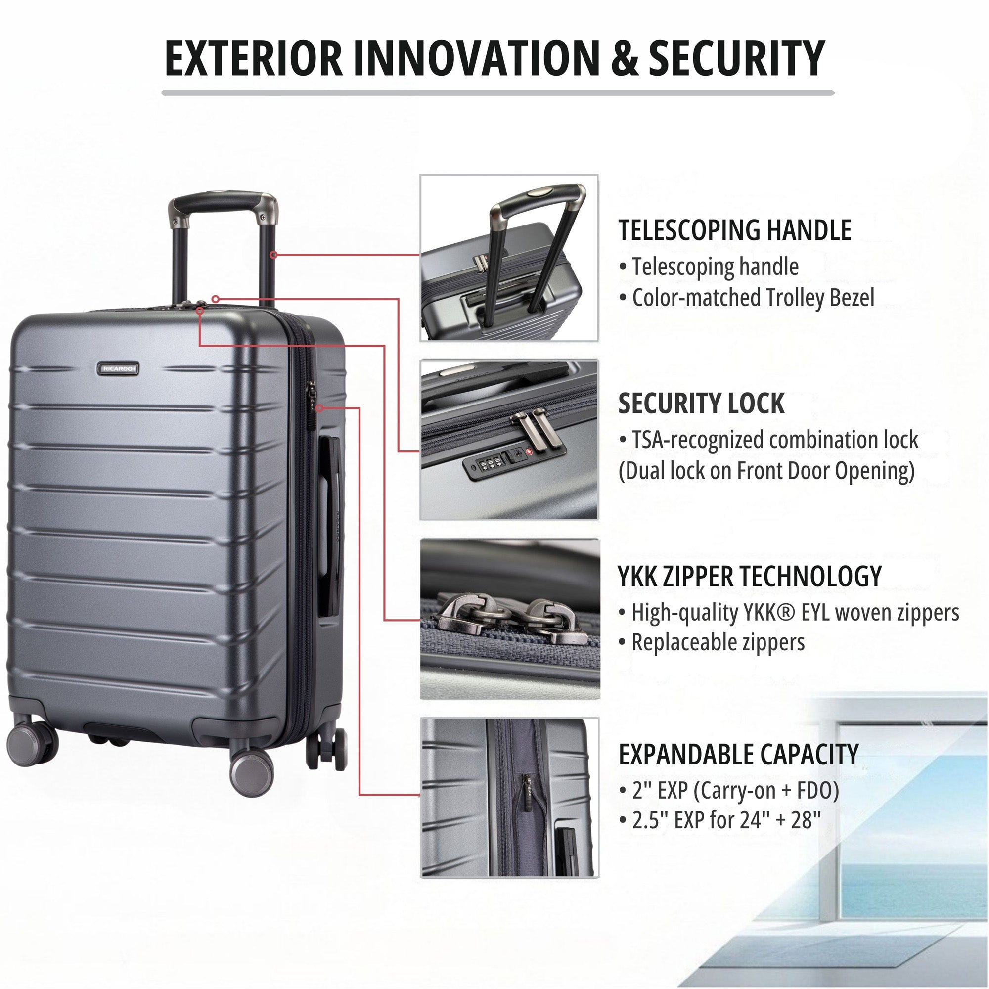 Ricardo Beverly Hills Santa Rosa Hardside Luggage Collection  Expandable Polycarbonate Spinner Suitcase with TSA Lock, Lightweight Travel Bag, Large Check-In 28 Inch ( Graphite , Check-In Large 28-Inch ) Graphite Check In Large 28 Inch U1