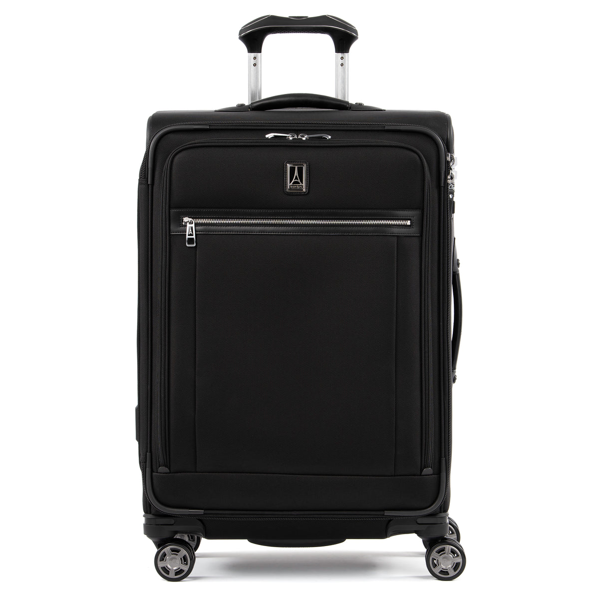 Travelpro Platinum Elite Softside Expandable Luggage, 8 Wheel Spinner Suitcase, USB Port, Suiter, Men and Women Shadow Black Checked Medium 25 Inch U4