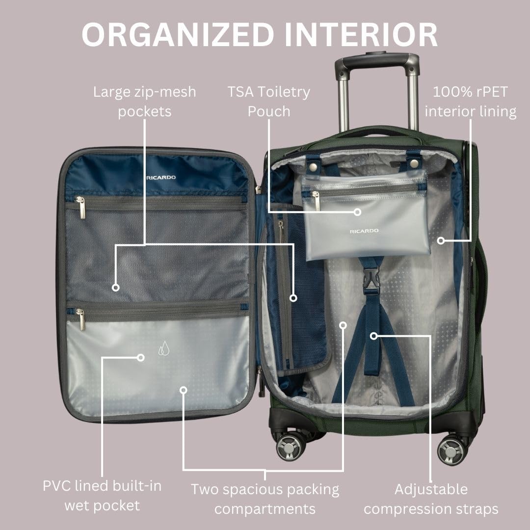 Ricardo Beverly Hills Avalon Softside Luggage Made with Sustainable 100% Recycled PET (rPET), Lightweight, Eco-Friendly Travel, Expandable, Dual Spinner Wheels ( Storm Blue , 20-inch ) Storm Blue 20 Inch U4