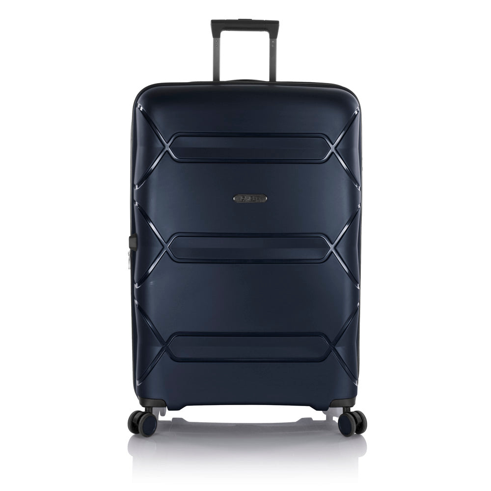 Heys Milos Durable and lightweight luggage, made with Duraflex impact-resistant material, TSA Combination Lock, Dual Spinner Wheels, and Expandable ( Navy , 30-Inch Checked-Large ) Navy 30 Inch Checked Large U1