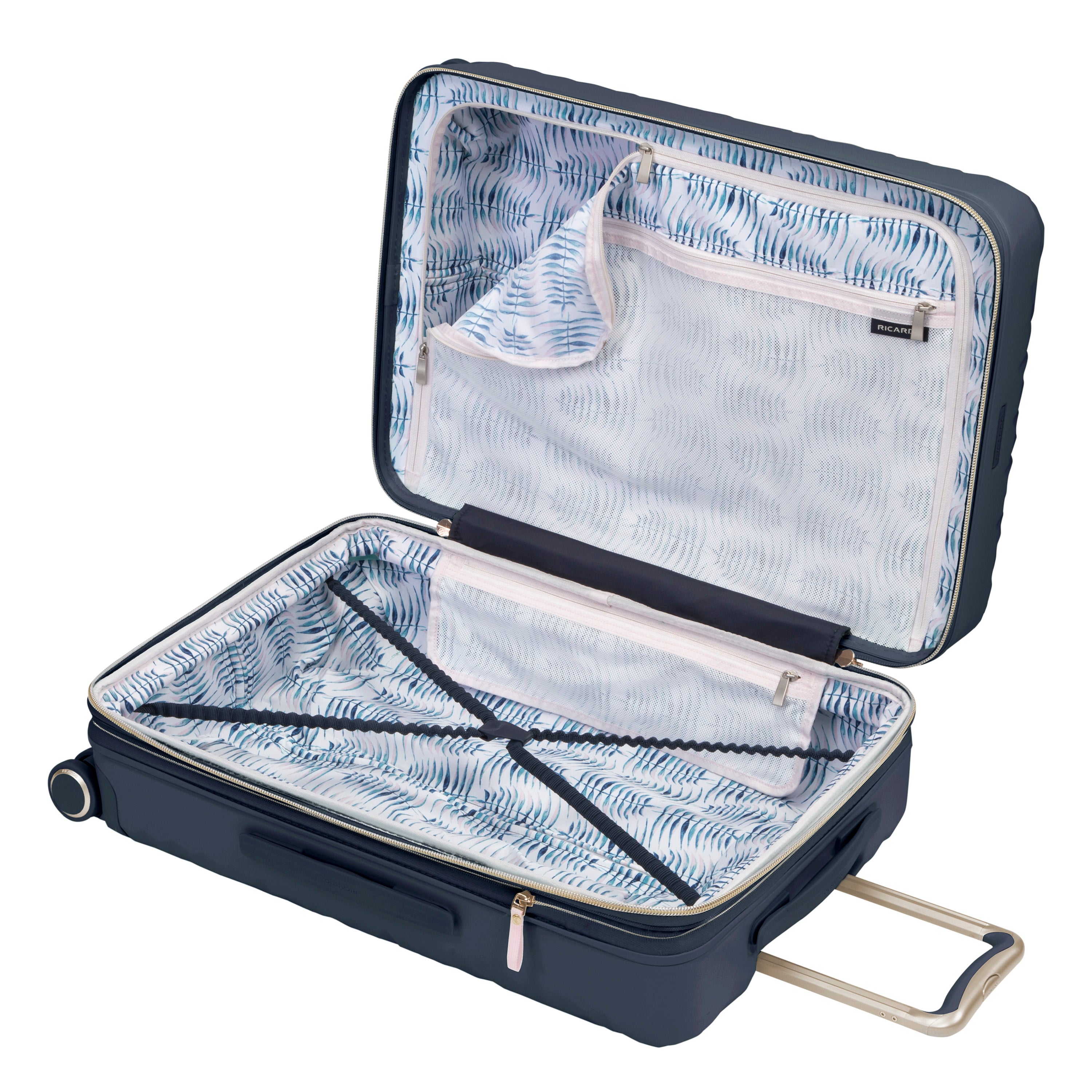 Ricardo Beverly Hills Indio Hardside Luggage, Durable, Spacious, Stylish, Compression Straps, Secondary Packing Compartment ( Dark Navy , Checked-Medium 24-Inch ) Dark Navy Checked Medium 24 Inch U1