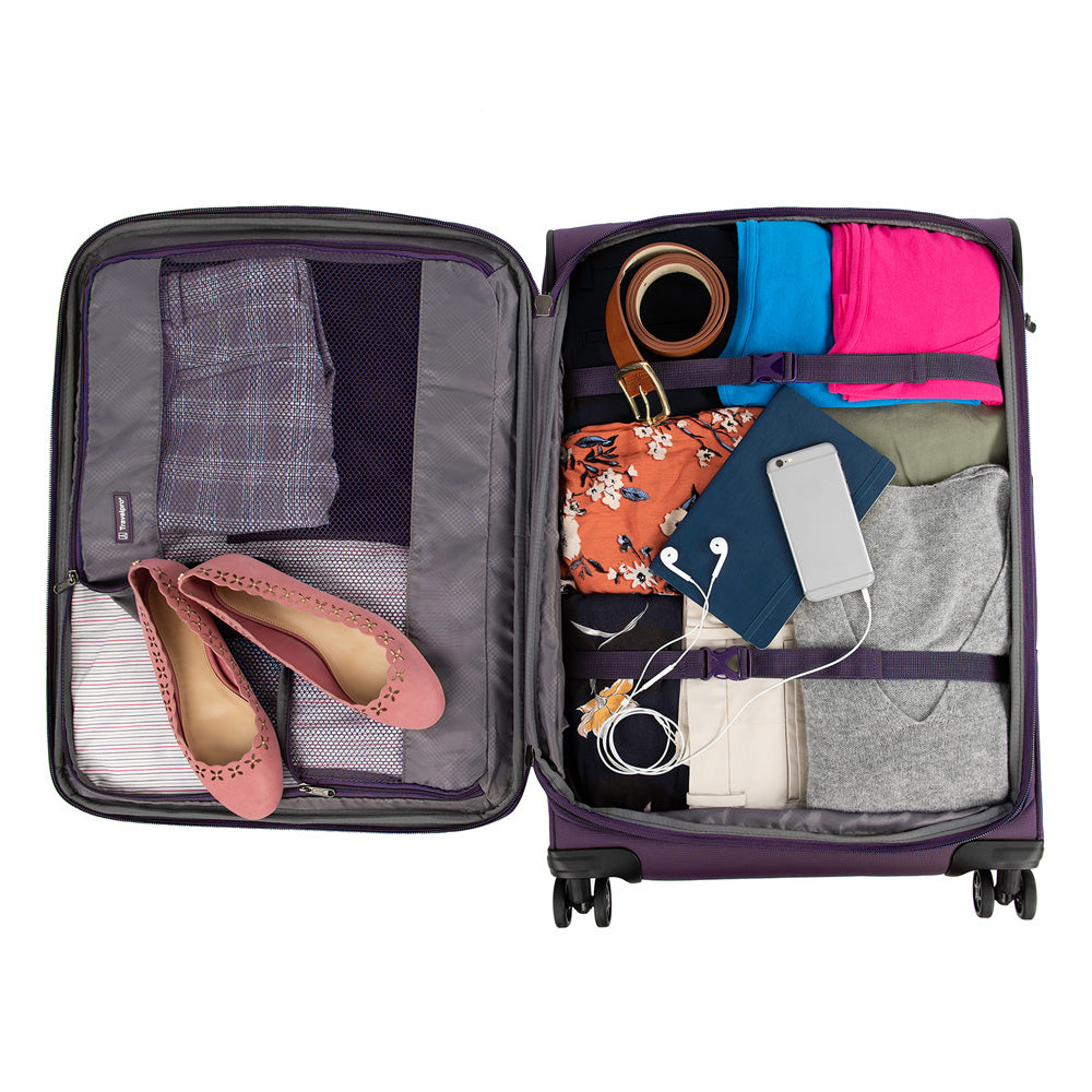 Travelpro Tourlite Softside Expandable Luggage with 4 Spinner Wheels, Lightweight Suitcase, Men and Women ( Deep Purple , Checked-Medium 25-Inch ) Deep Purple Checked Medium 25 Inch U4