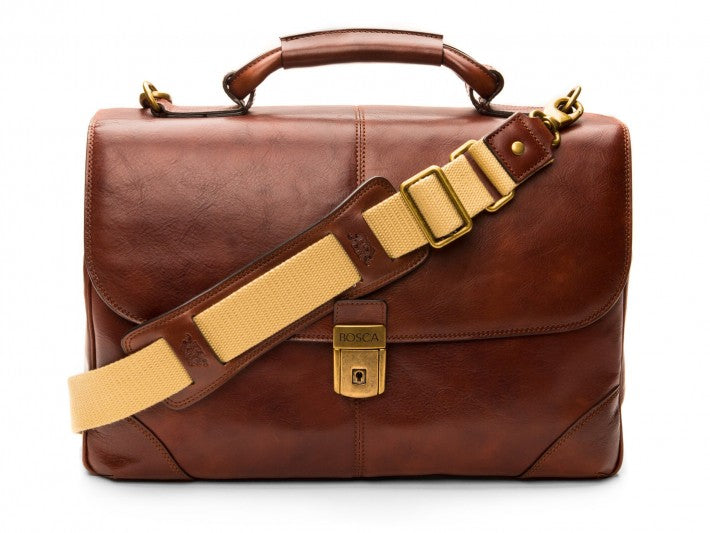 Bosca Men's Dolce Collection Flapover Briefcase ( Dark Brown , One Size ) Dark Brown One Size U1