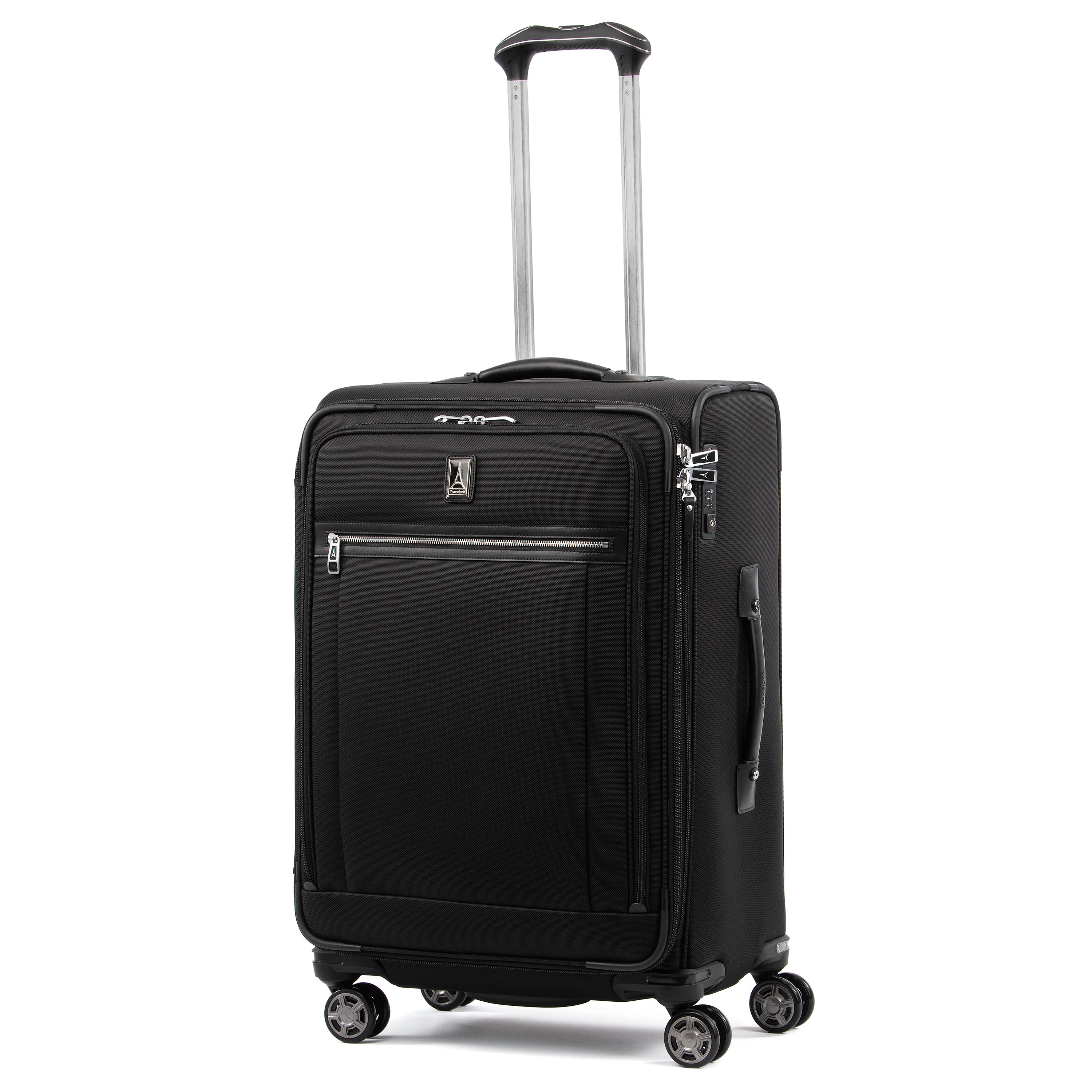 Travelpro Platinum Elite Softside Expandable Luggage, 8 Wheel Spinner Suitcase, USB Port, Suiter, Men and Women Shadow Black Checked Medium 25 Inch U3