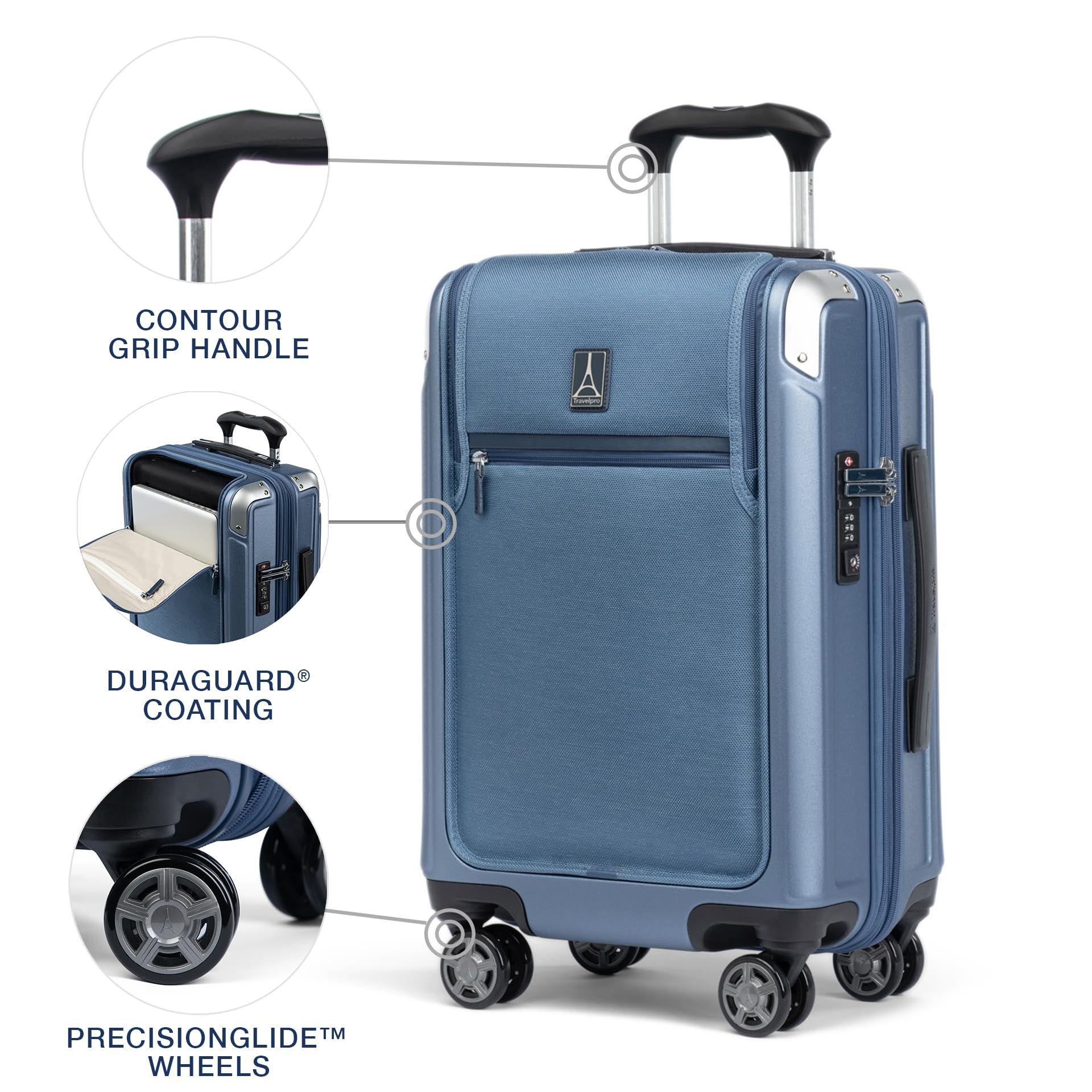 Travelpro Platinum Elite Hardside Expandable Spinner Wheel Luggage TSA Lock Hard Shell Polycarbonate Suitcase ( Dark Sky Blue , Carry-on with Laptop Pocket 21-Inch ) Dark Sky Blue Carry On With Laptop Pocket 21 Inch U2