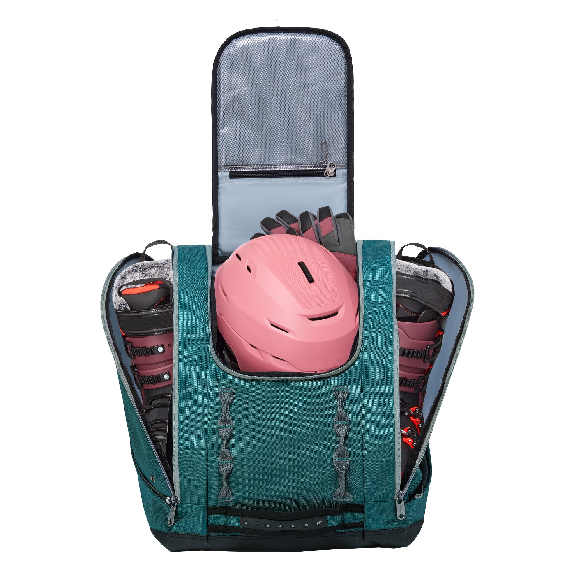 Athalon Everything Ski Boot Bag – Gear Pack with Ventilated Boot Compartments, Waterproof Bottom, Hideaway Helmet Sling, 58.5 Liter Capacity ( Green , 58.5 Liters ) Green 58 5 Liters U1