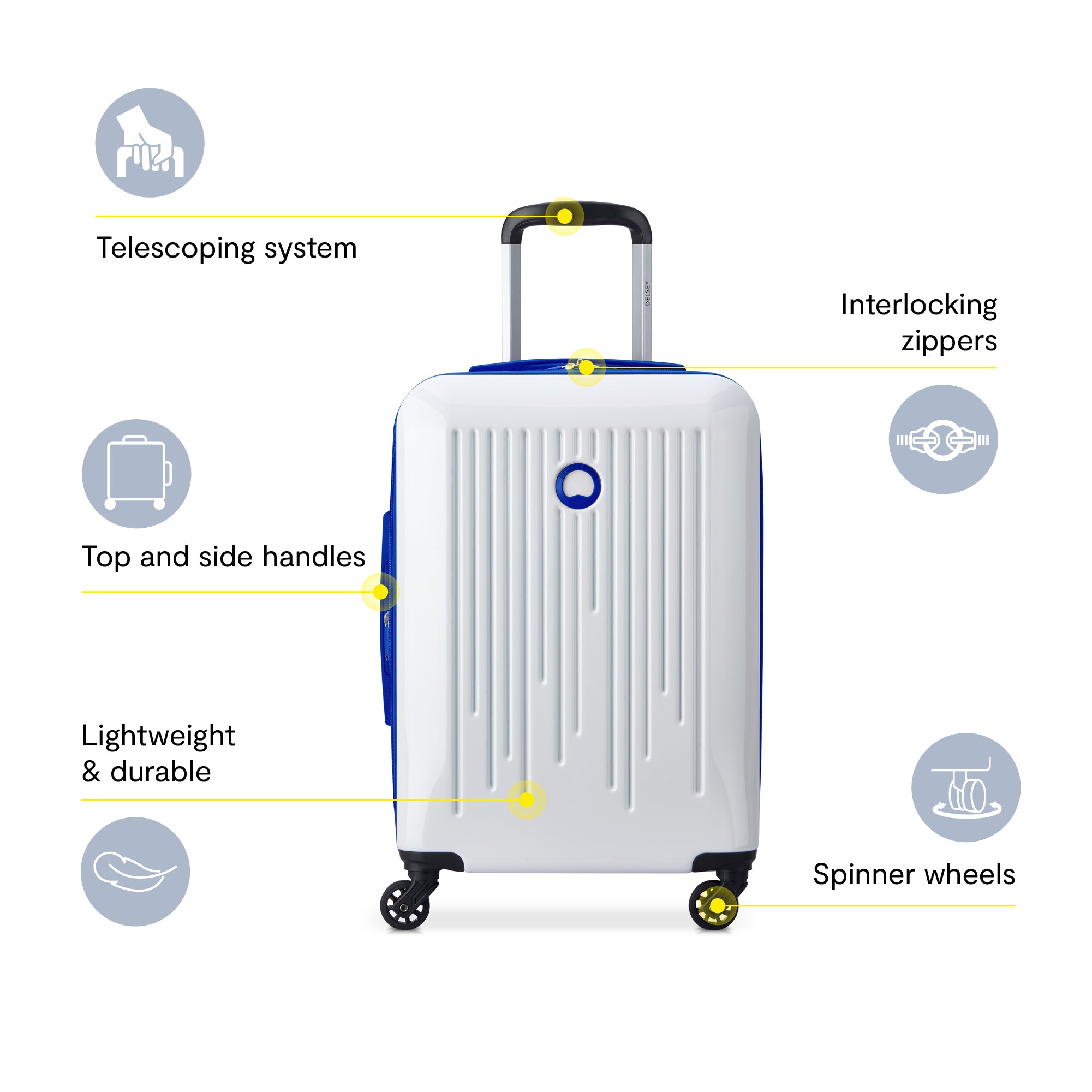 Delsey Paris Christine Hardside Expandable Luggage with Spinner Wheels ( White with Blue Trim , 3 Piece Set (20/24/28) ) White with Blue Trim 3 Piece Set 20 24 28 U1
