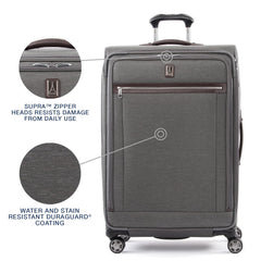 Travelpro Platinum Elite Softside Expandable Checked Luggage, 8 Wheel Spinner Large Suitcase, TSA Lock, Men and Women ( Vintage Grey , Checked-Large 29-Inch ) Vintage Grey Checked Large 29 Inch U5
