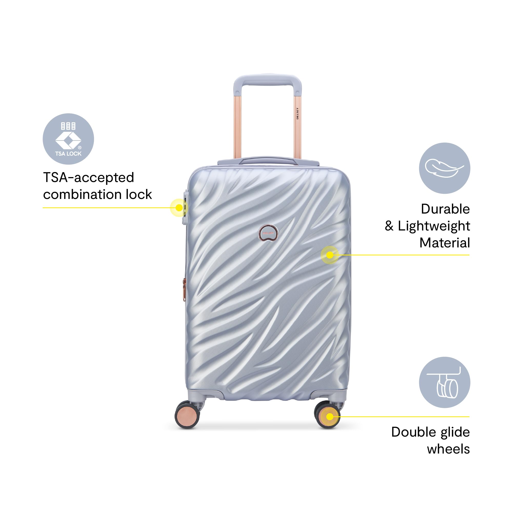 Delsey Alexis Lightweight Luggage, 4-Wheel Spinners Hardshell Suitcase, Expandable with TSA Lock  ( Platinum/Rose Gold , Carry-On 21-Inch ) Platinum/Rose Gold Carry On 21 Inch U9