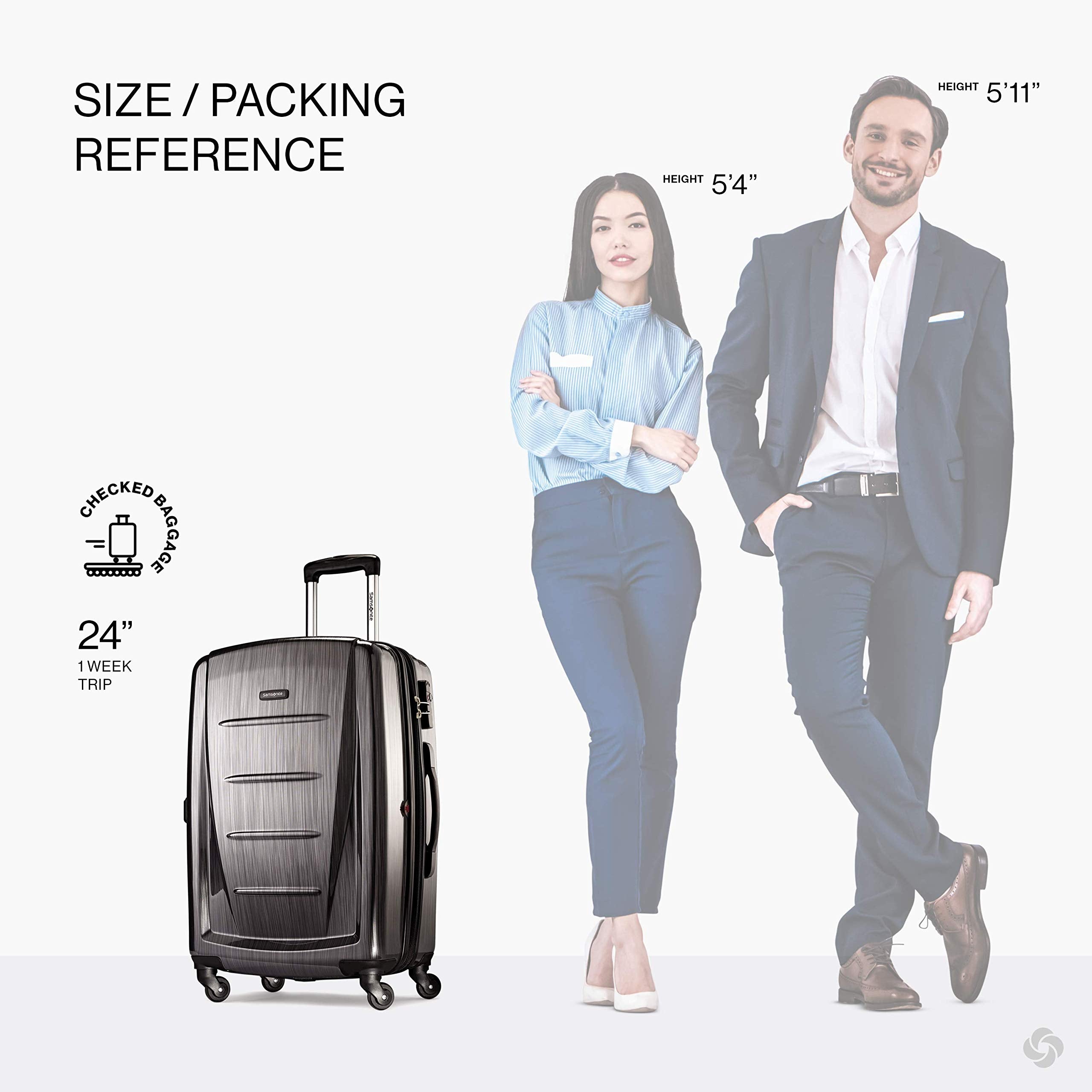 Samsonite Winfield 2 Hardside Luggage with 360 Spinner Wheels, TSA Lock, Airline Approved ( Charcoal , Checked-Medium 24-Inch ) Charcoal Checked Medium 24 Inch U3