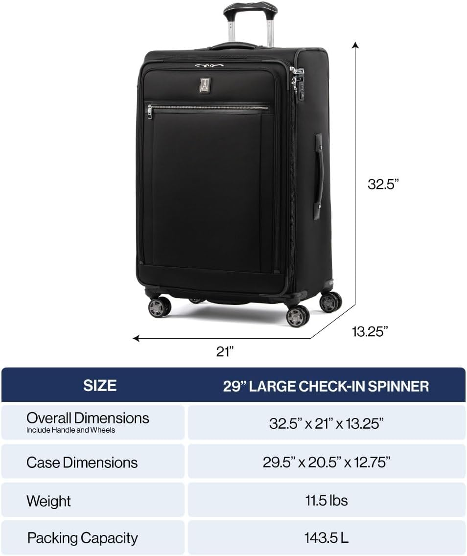 Travelpro Platinum Elite Softside Expandable Checked Luggage, 8 Wheel Spinner Large Suitcase, TSA Lock, Men and Women ( Dark Blue , Checked-Large 29-Inch ) Dark Blue Checked Large 29 Inch U2