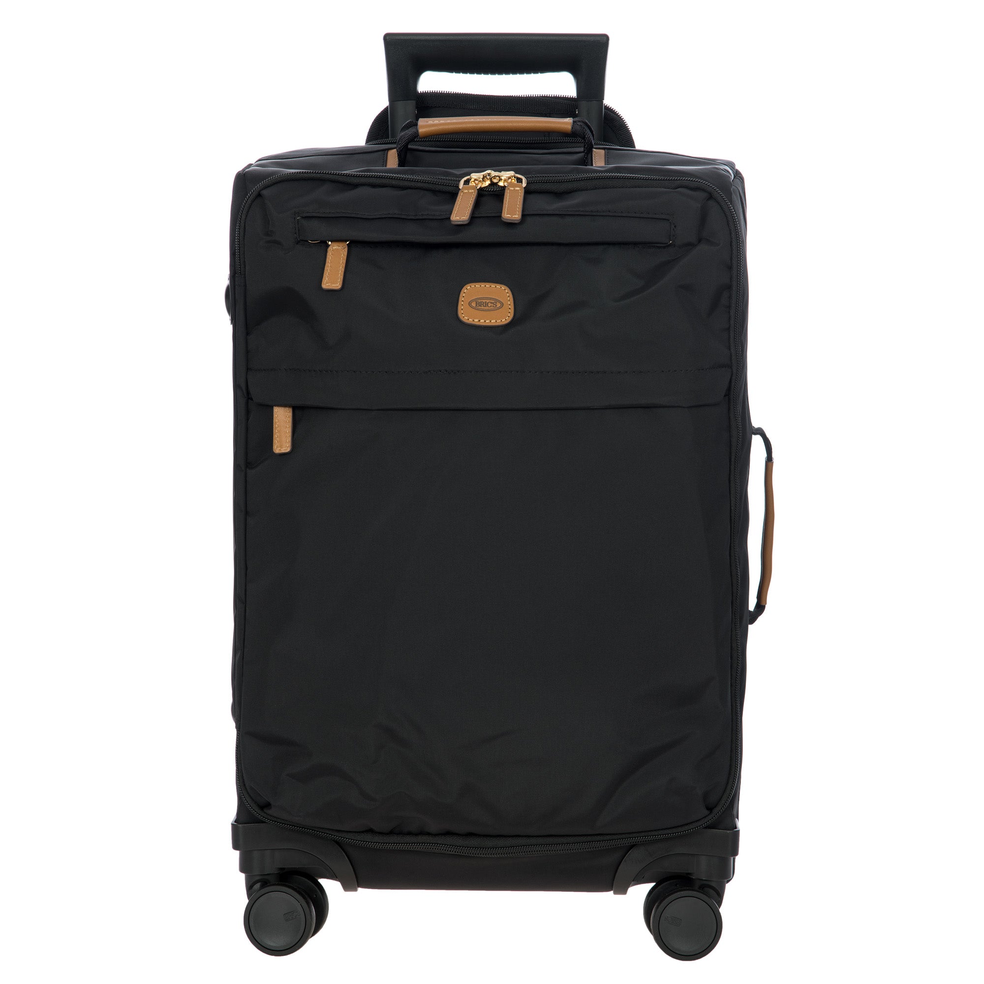 Bric's X-Travel 21 Carry-On Spinner Luxury Softside Luggage with 360 Wheels, Recycled Water-Resistant Fabric, Interior Pockets, and Leather Details ( Black , One Size ) Black One Size U2