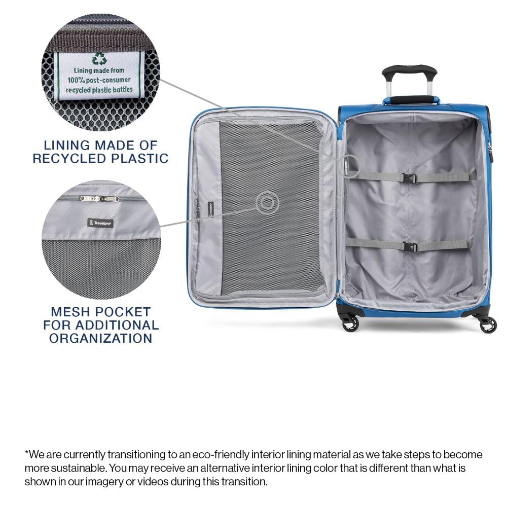 Travelpro Maxlite 5 Softside Expandable Luggage with 4 Spinner Wheels, Lightweight Suitcase, Men and Women ( Azure Blue , Checked-Medium 25-Inch ) Azure Blue Checked Medium 25 Inch U4