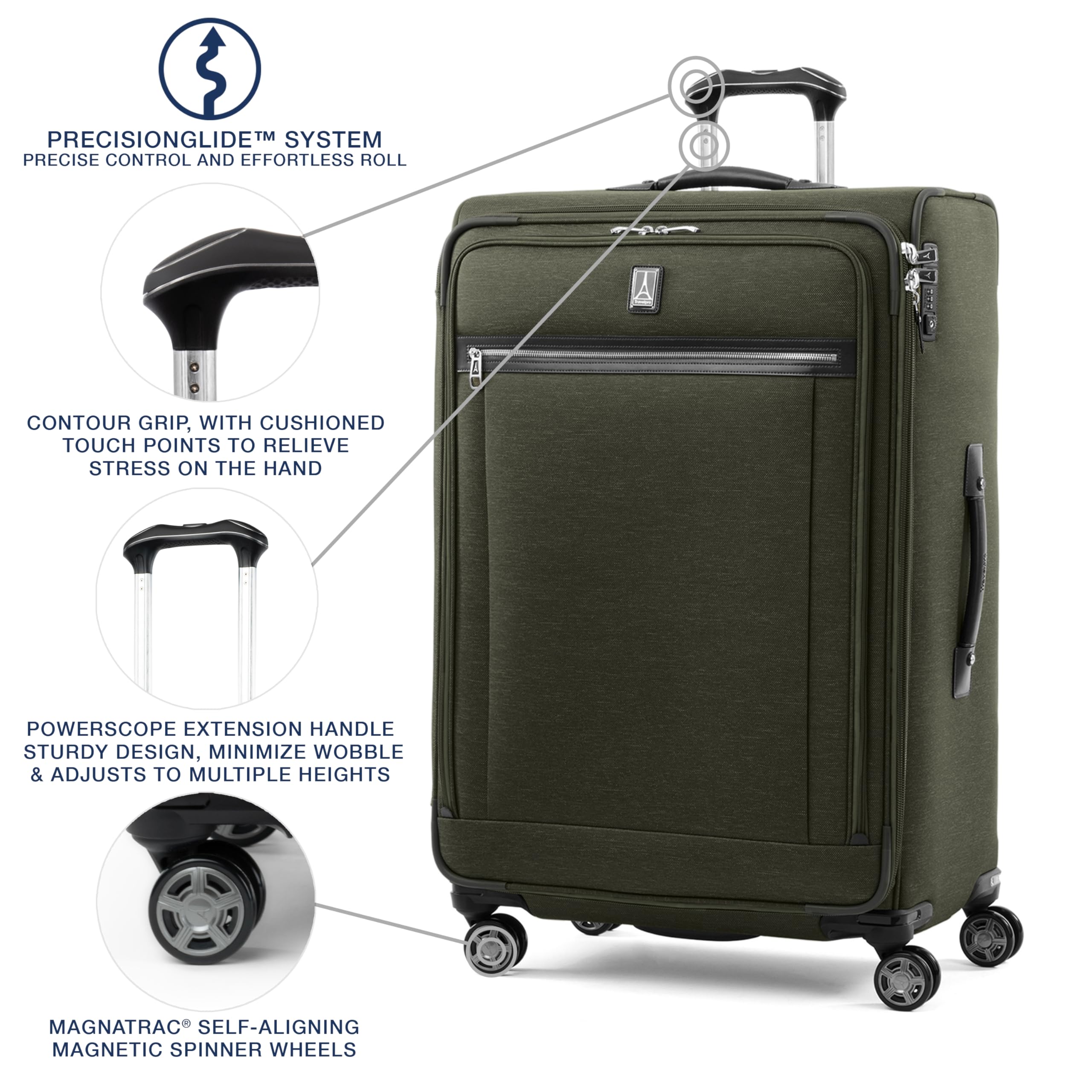 Travelpro Platinum Elite Softside Expandable Checked Luggage, 8 Wheel Spinner Large Suitcase, TSA Lock, Men and Women ( Pilot Green , Checked-Large 29-Inch ) Pilot Green Checked Large 29 Inch U1