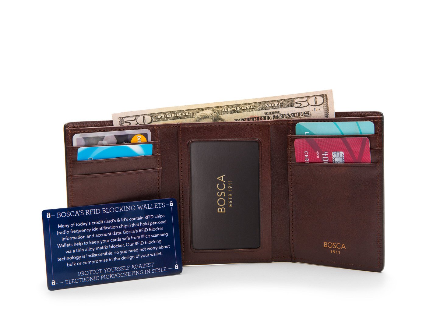 Bosca Mens Dolce Collection - Double I.D. Trifold ( Dark Brown , One Size ) Dark Brown One Size U1