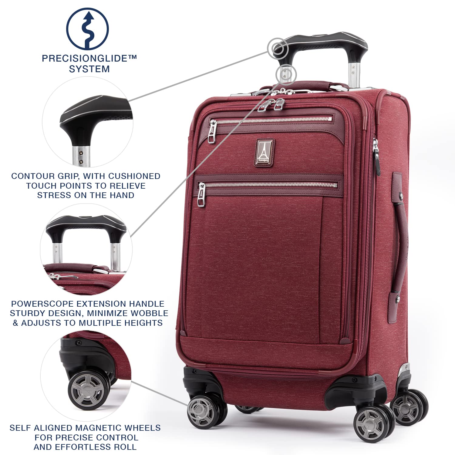 Travelpro Platinum Elite Softside Expandable Checked Luggage, 8 Wheel Spinner Large Suitcase, TSA Lock, Men and Women ( Bordeaux Red , Carry-On 21-Inch ) Bordeaux Red Carry On 21 Inch U6