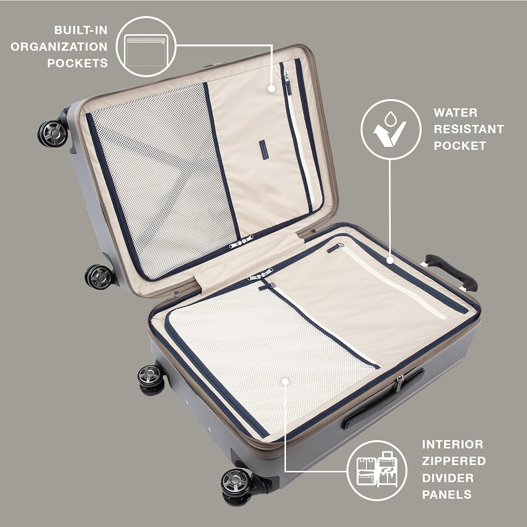 Travelpro Platinum Elite Hardside Expandable Spinner Wheel Luggage TSA Lock Hard Shell Polycarbonate Suitcase Metallic Sand Checked Medium 25 Inch U1