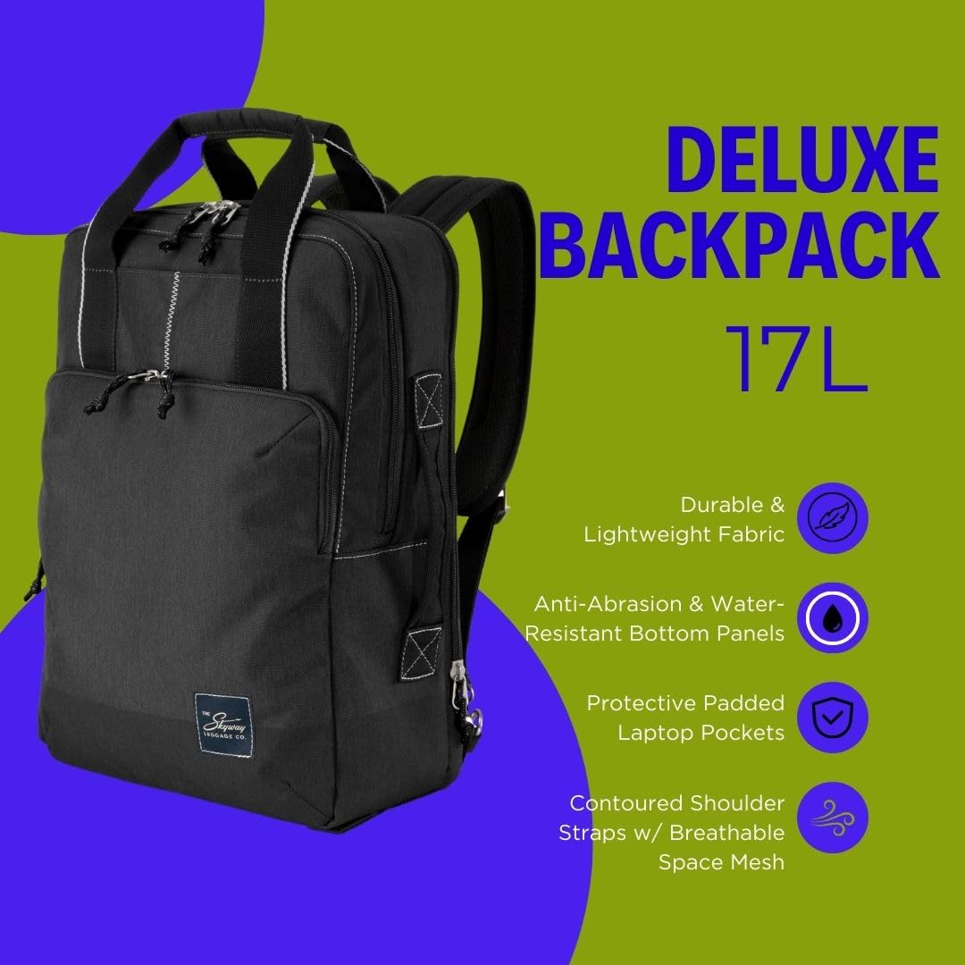 Skyway Luggage Rainier Backpack, Eco-Friendly,  Made of 100% rPET Travel Laptop Bag for Women & Men ( Crater Black , 17L ) Crater Black 17 L U1