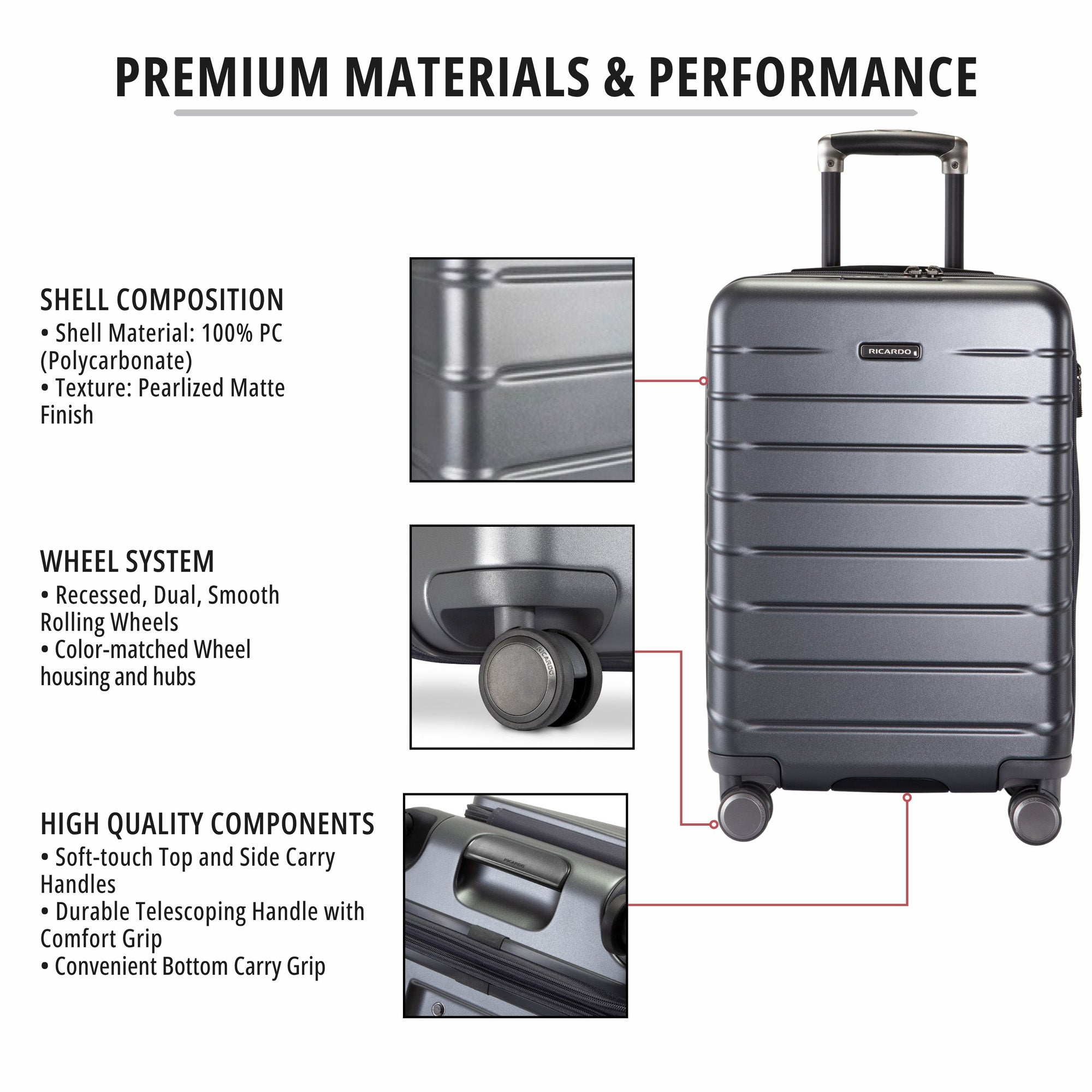 Ricardo Beverly Hills Santa Rosa Hardside Luggage Collection  Expandable Polycarbonate Spinner Suitcase with TSA Lock, Lightweight Travel Bag, Large Check-In 28 Inch ( Graphite , Check-In Large 28-Inch ) Graphite Check In Large 28 Inch U1