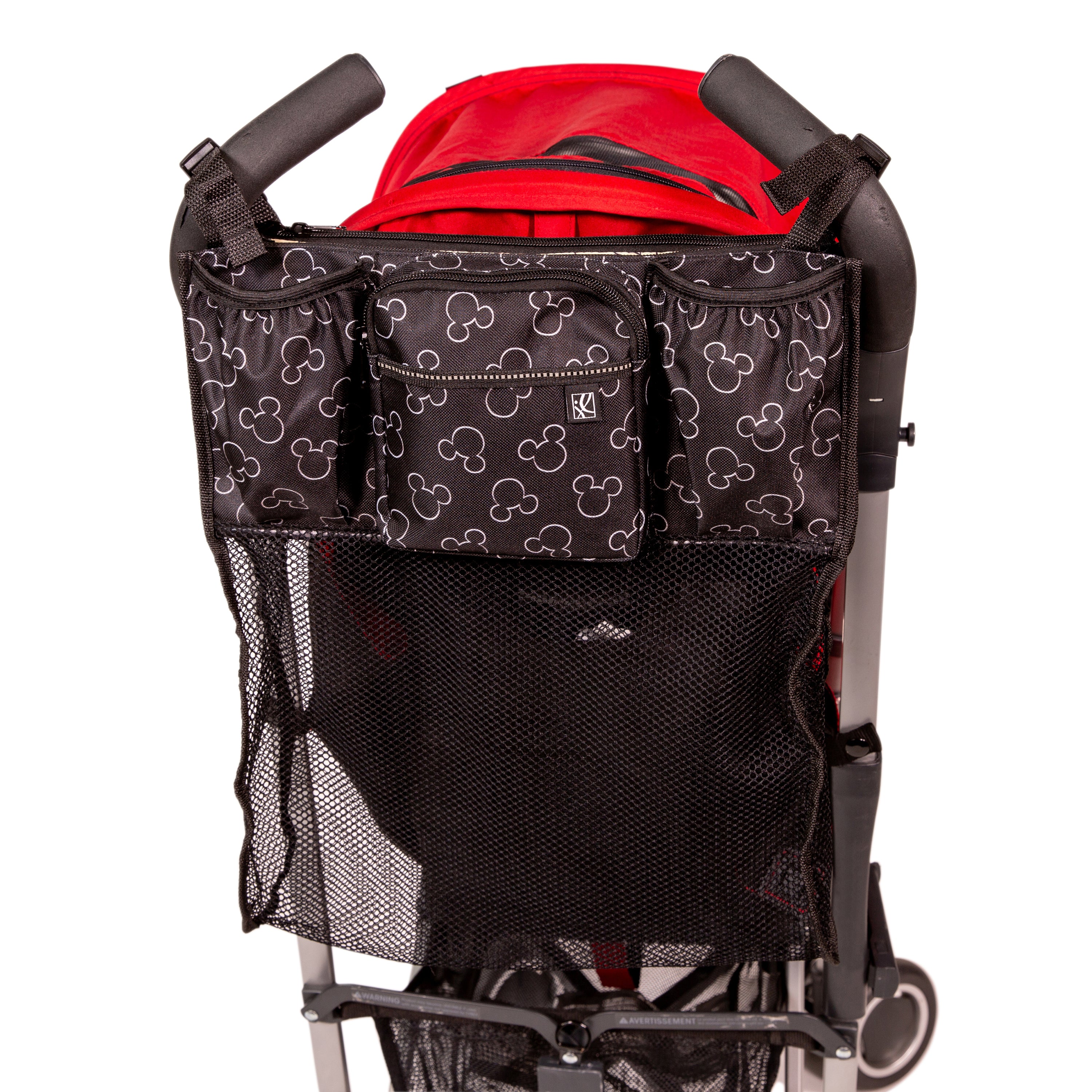 J.L. Childress Cups 'N Cargo, Universal Fit Stroller Organizer with Extra Large Storage, Expandable Deep Cup Holders, Multiple Zippered Pockets, Unique Large Mesh Bag for Larger Items ( Mickey Black , One Size ) Mickey Black One Size U6