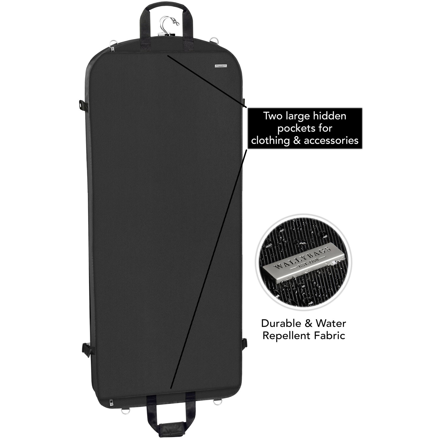 WallyBags 52" Premium Travel Garment Bag with shoulder strap and two large pockets ( Black , 52-Inch ) Black 52 Inch U2
