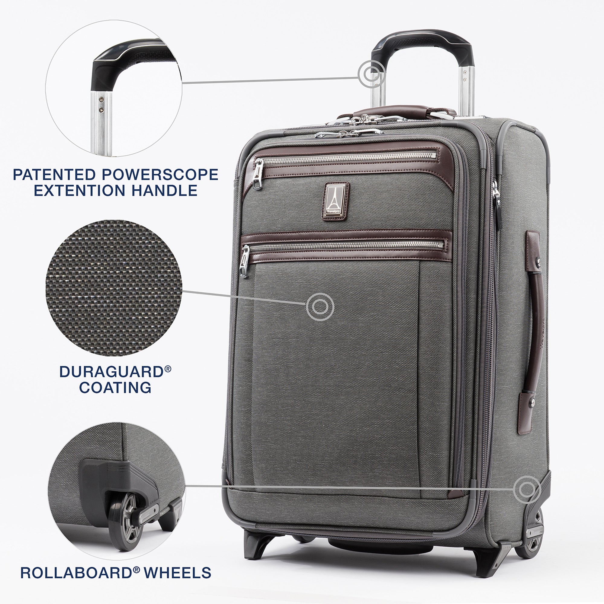 Travelpro Platinum Elite Softside Expandable Luggage, 2 Wheel Upright Suitcase, USB Port, Men and Women ( Vintage Grey , Carry On 22 Inch ) Vintage Grey Carry On 22 Inch U2