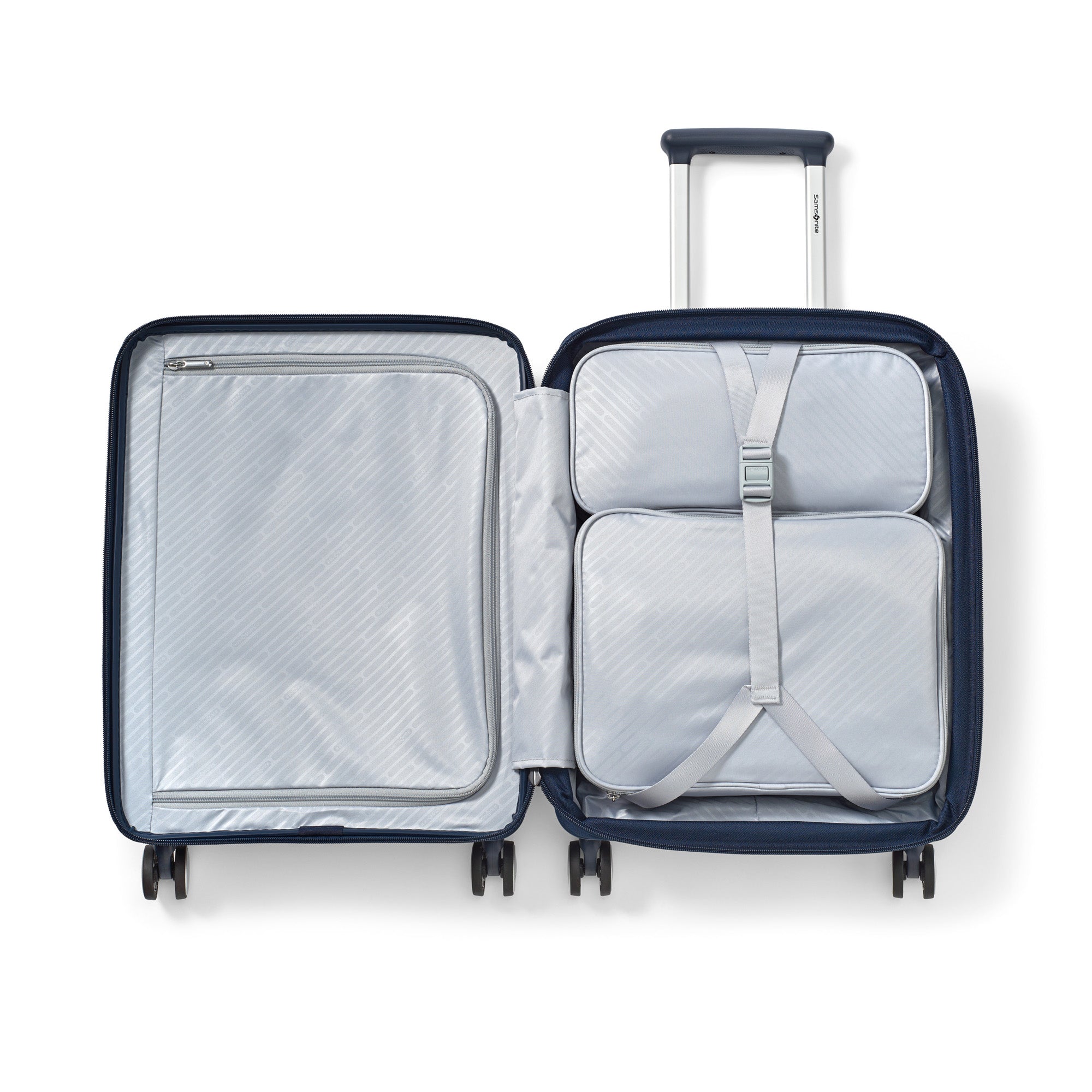 Samsonite Paralux Luggage - Innovative Design - Quick Access Front Pocket - Dual Suspension Wheel Technology - TSA Lock - Expandable - Includes Removable Packing Cubes ( Midnight Navy , Carry-On Spinner ) Midnight Navy Carry On Spinner U1